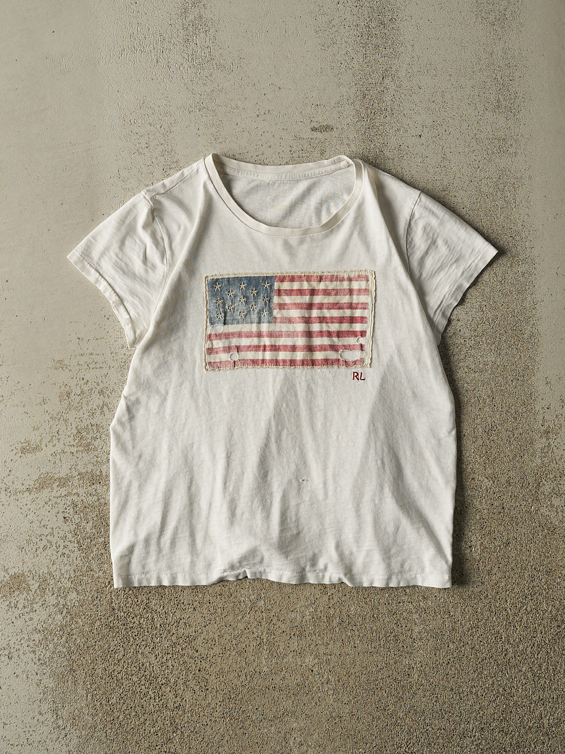 Vintage Y2K White Ralph Lauren American Flag Tee (XS/S)