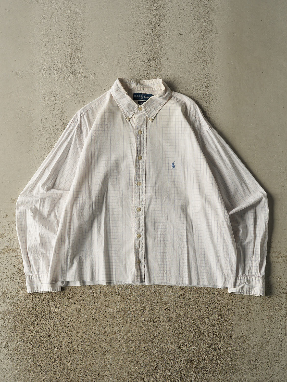 Vintage 90s White Polo Cropped Long Sleeve Striped Button Up (L)