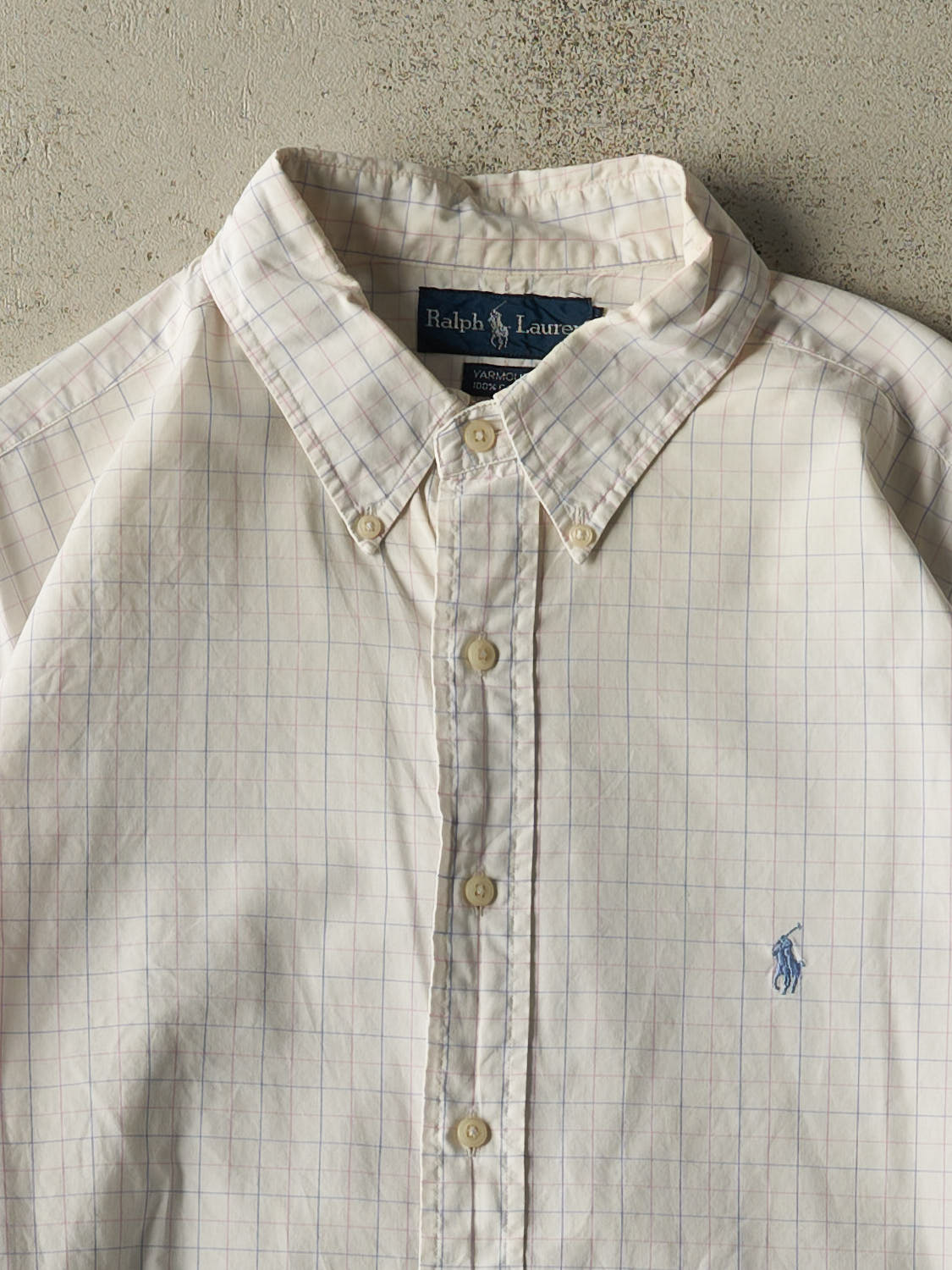 Vintage 90s White Polo Cropped Long Sleeve Striped Button Up (L)