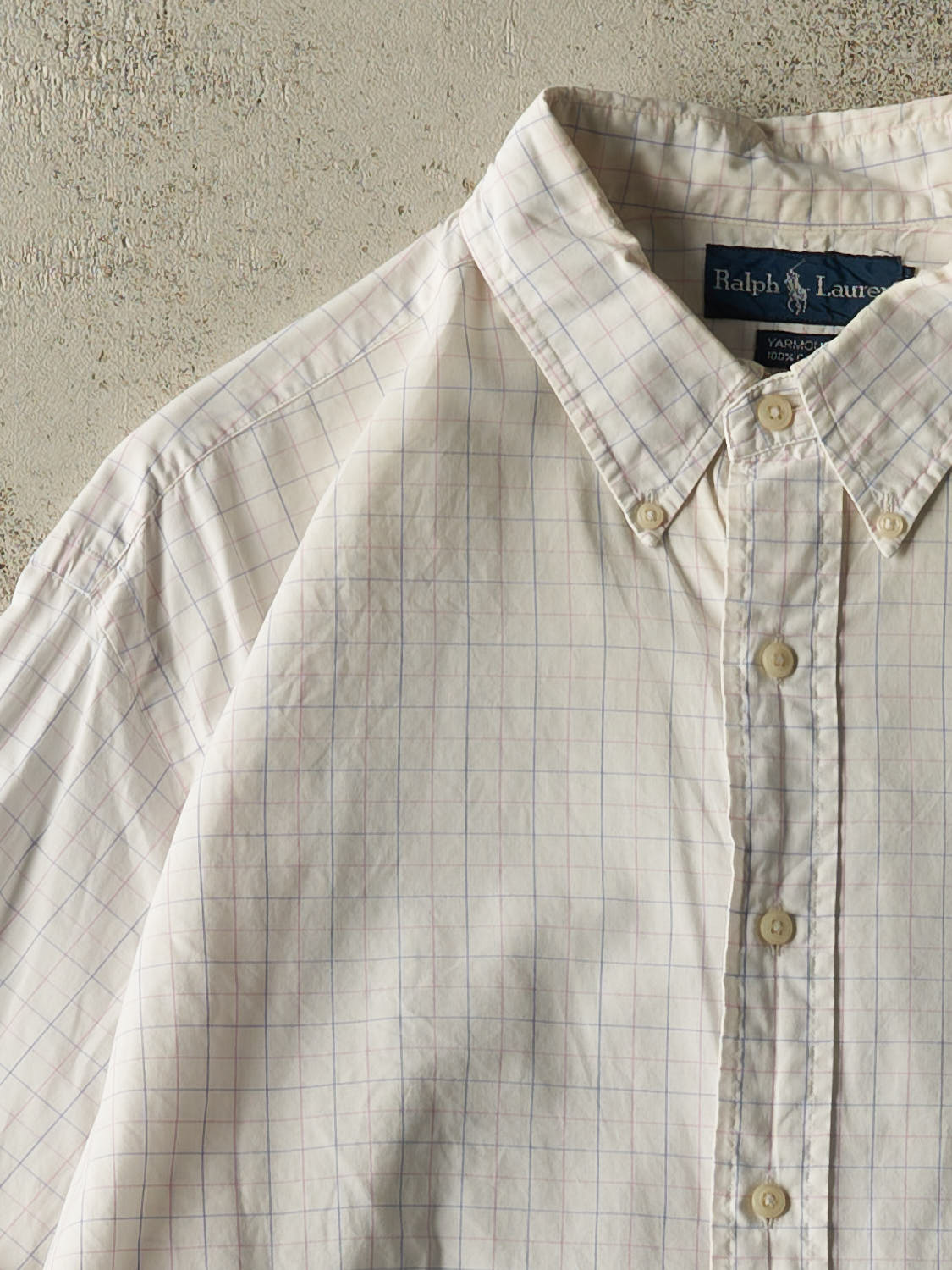 Vintage 90s White Polo Cropped Long Sleeve Striped Button Up (L)