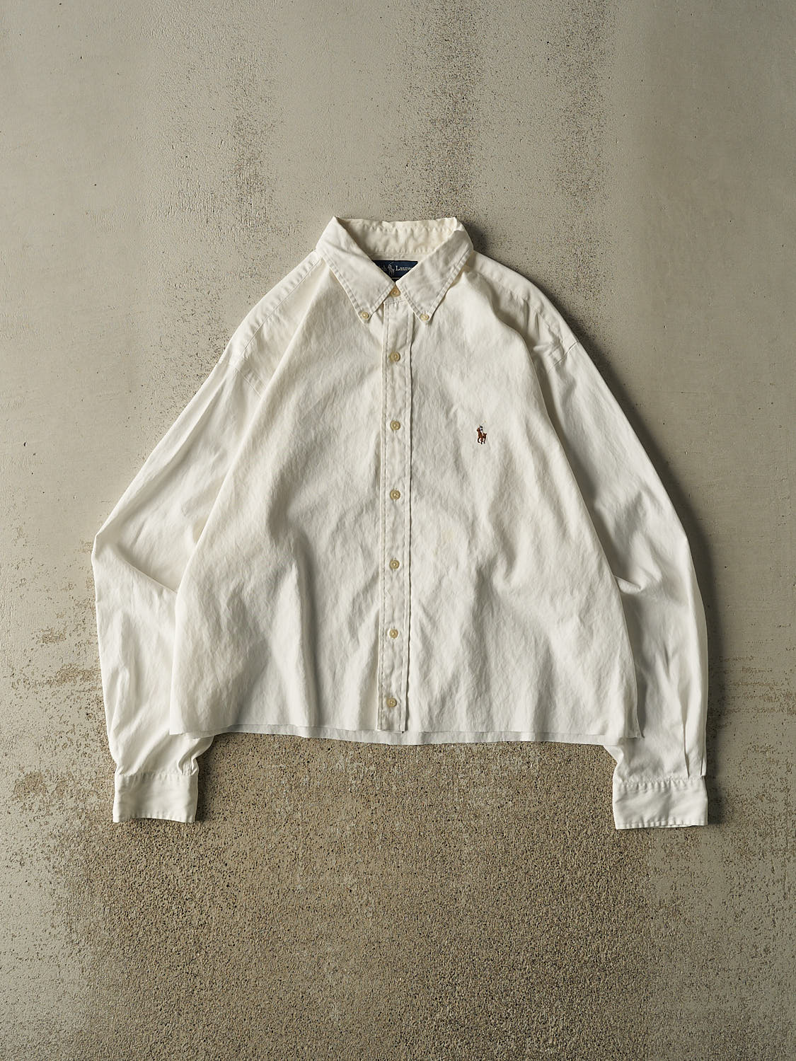 Vintage 90s White Polo Cropped Long Sleeve Button Up (L)