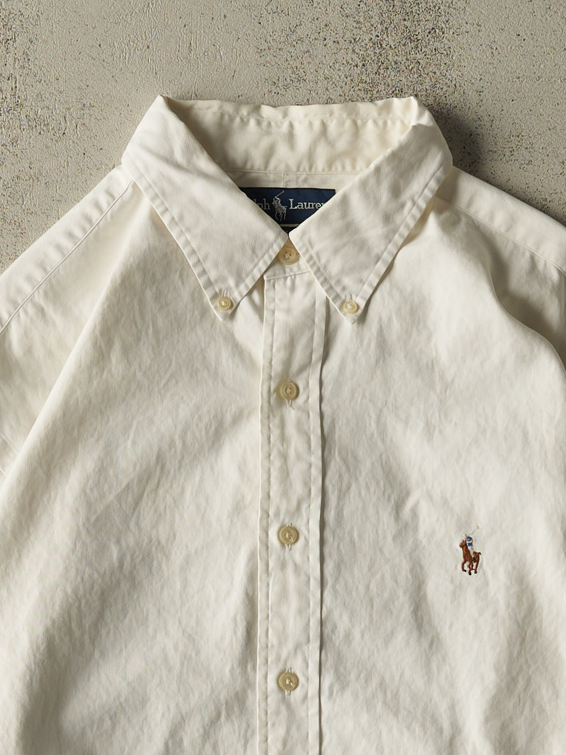 Vintage 90s White Polo Cropped Long Sleeve Button Up (L)
