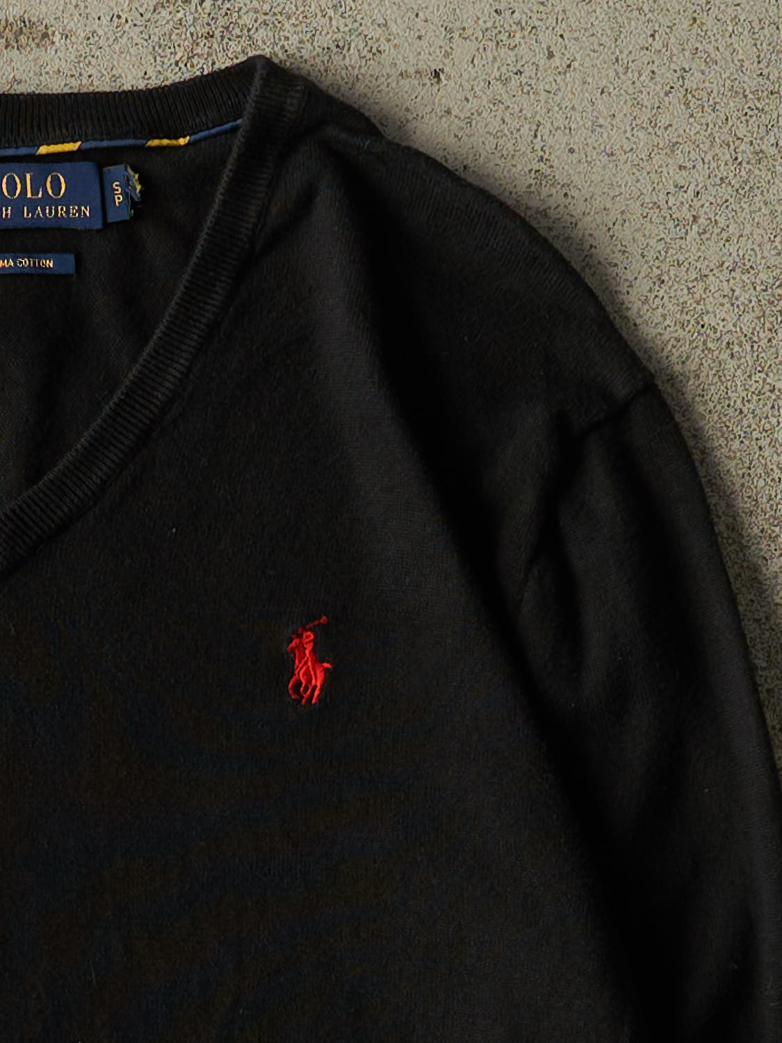 Vintage Y2K Black Polo Embroidered V Neck Lightweight Sweater (S/M)