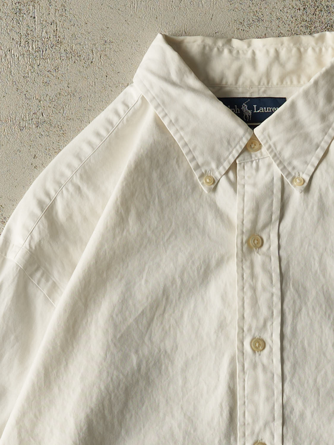 Vintage 90s White Polo Cropped Long Sleeve Button Up (L)