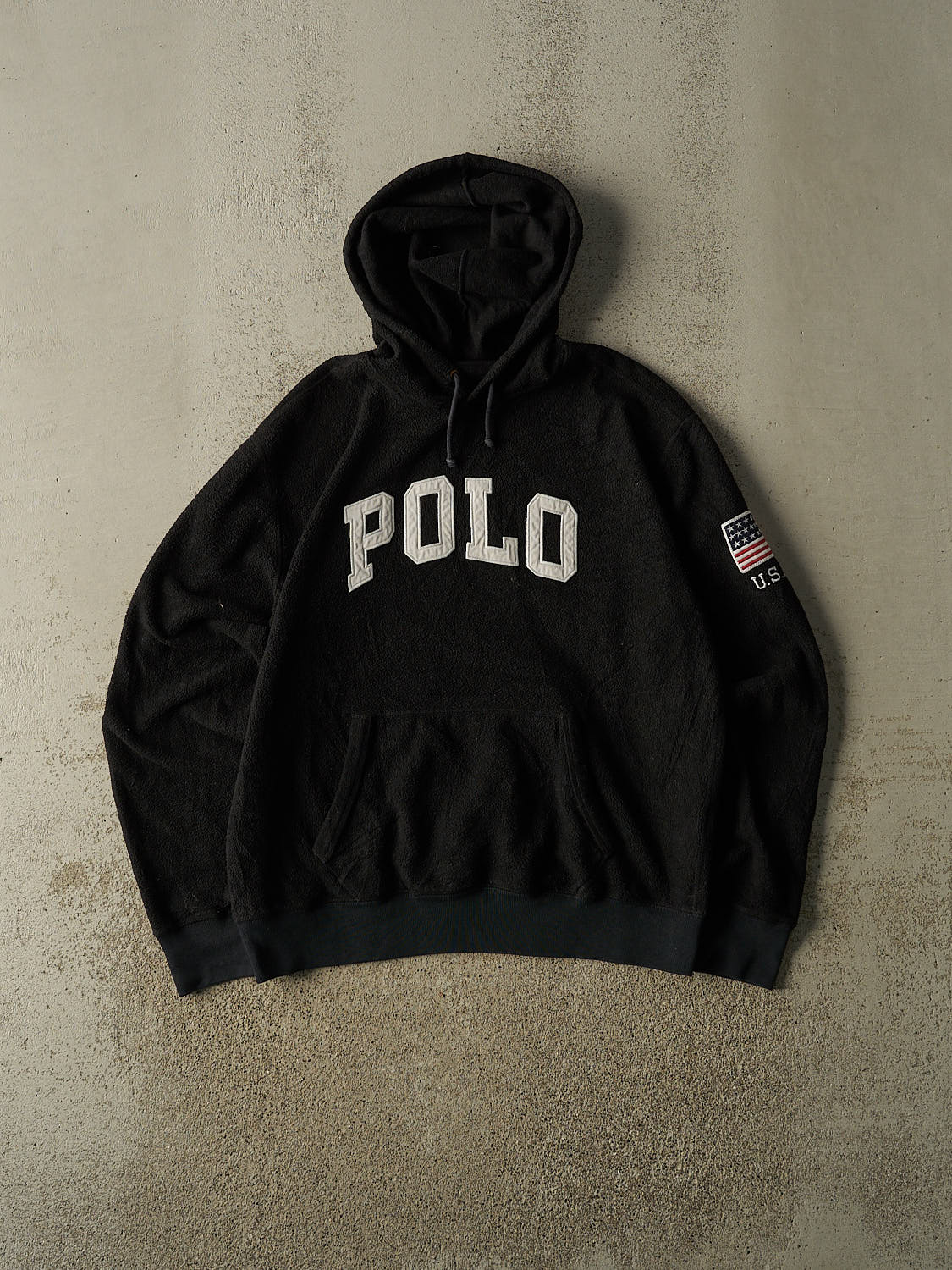 Vintage Y2K Black Polo Fleece Hoodie (L)