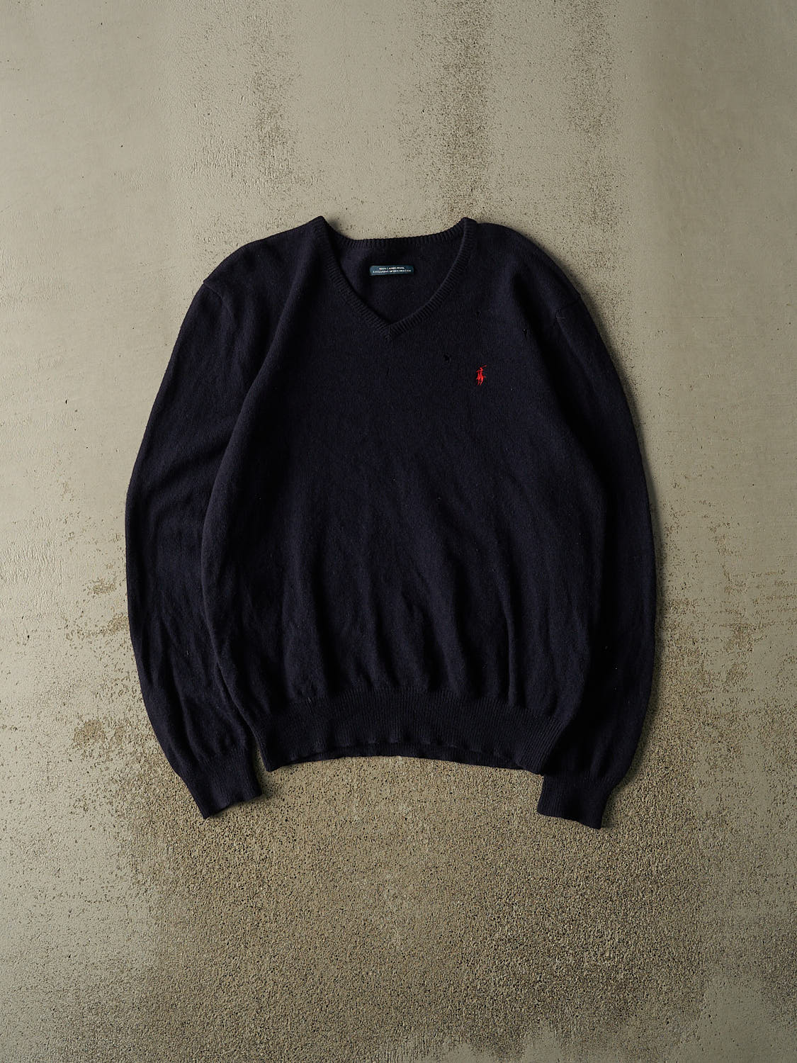 Vintage 90s Navy Blue Polo Lambswool Knit (L)