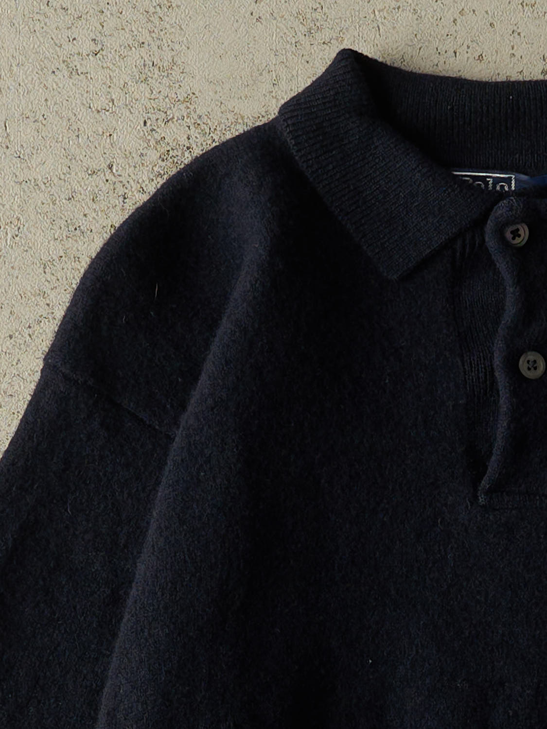 Vintage 90s Navy Blue Polo Lambswool Quarter Button Knit (S)