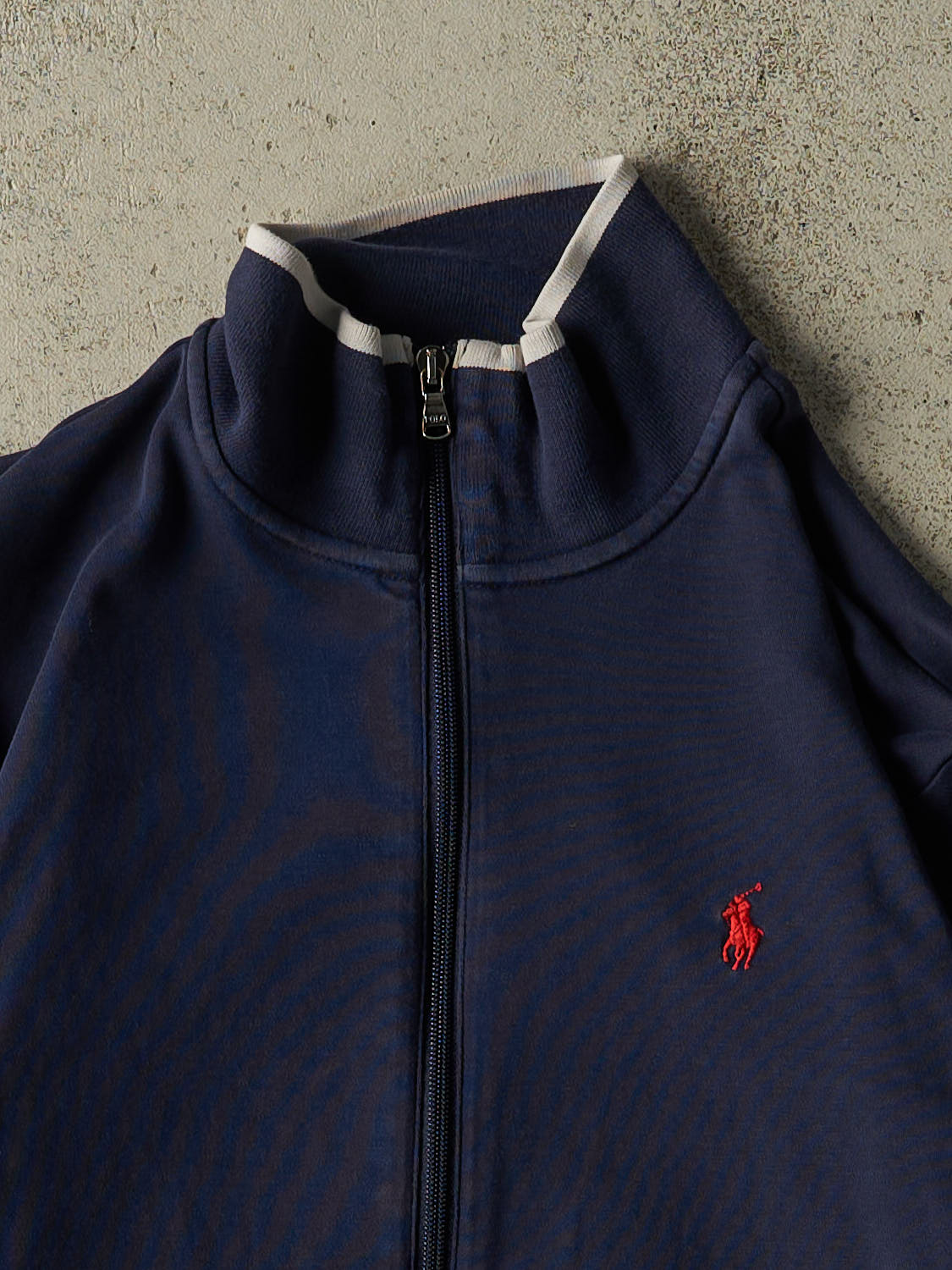 Vintage 90s Navy Blue Polo Zip Up Track Sweater (S/M)