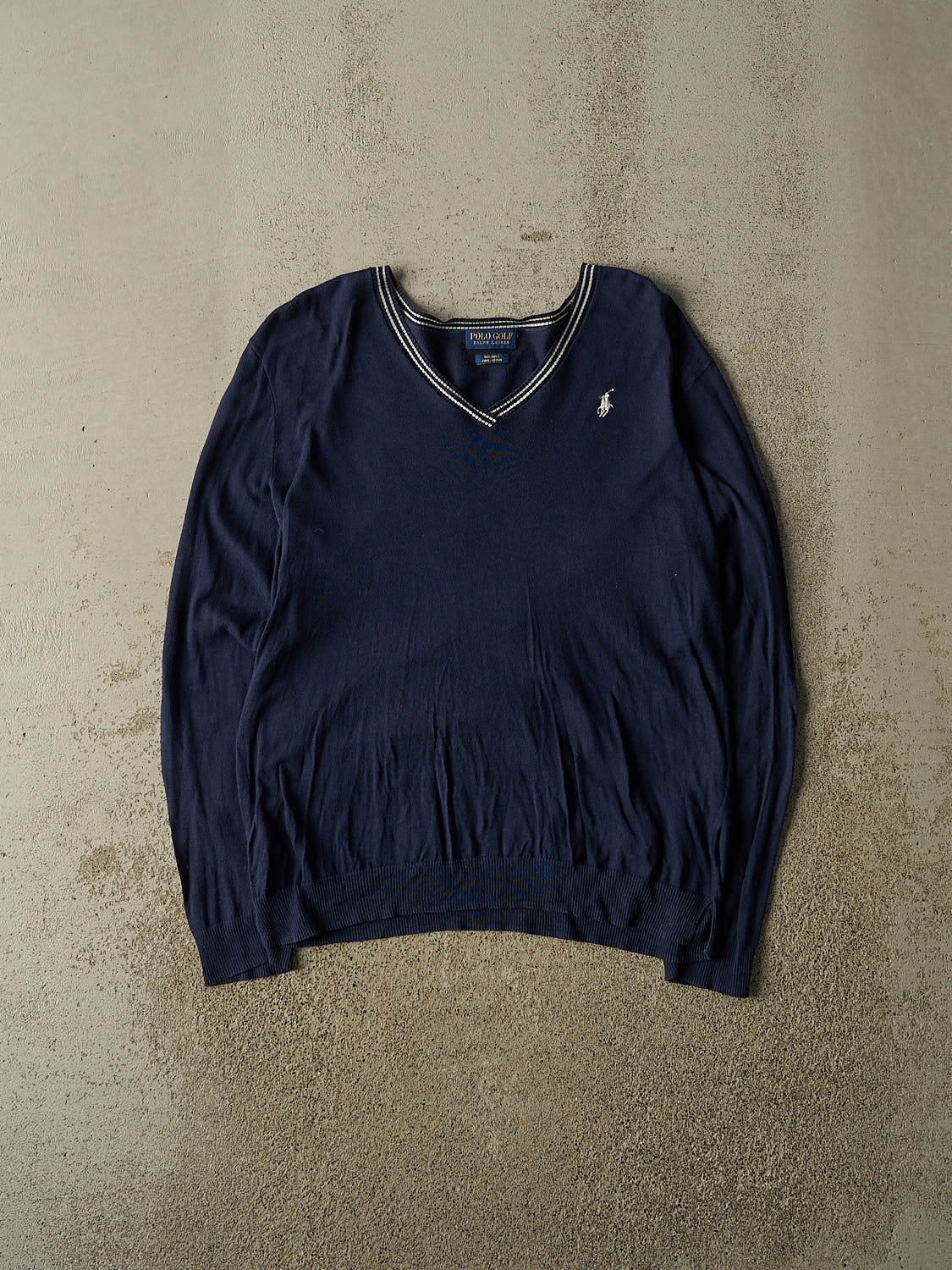 Vintage Y2K Navy Blue Polo Golf Embroidered V Neck Sweater (S/M)