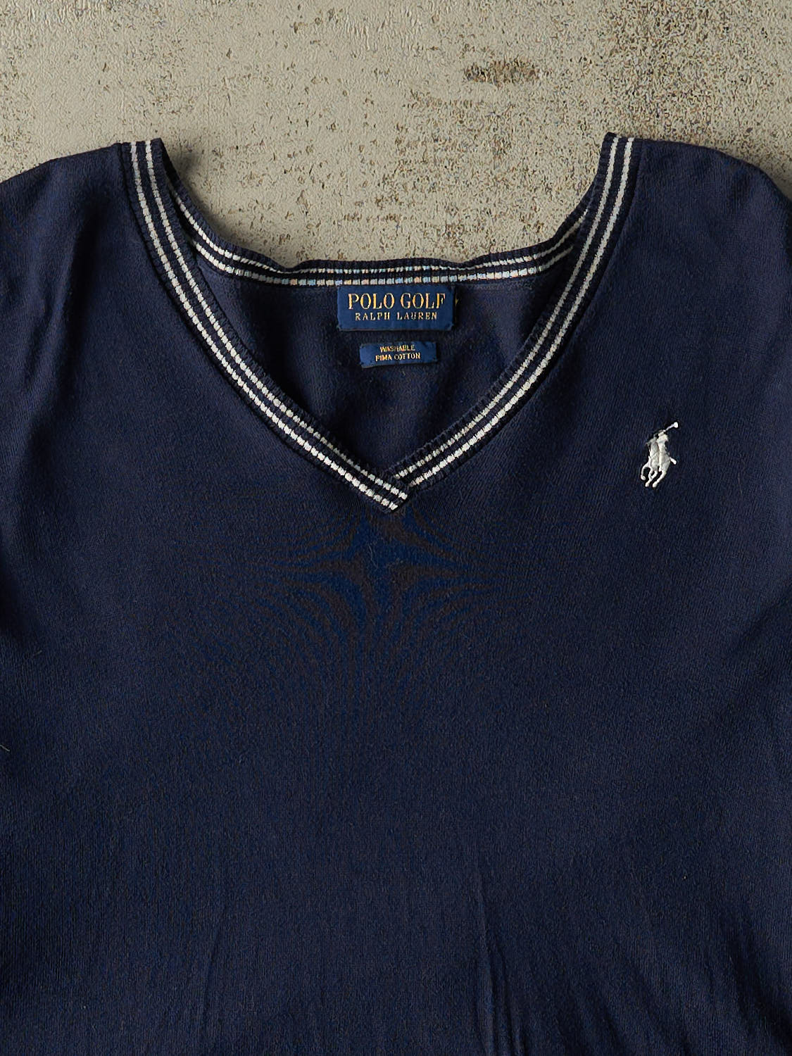 Vintage Y2K Navy Blue Polo Golf Embroidered V Neck Sweater (S/M)
