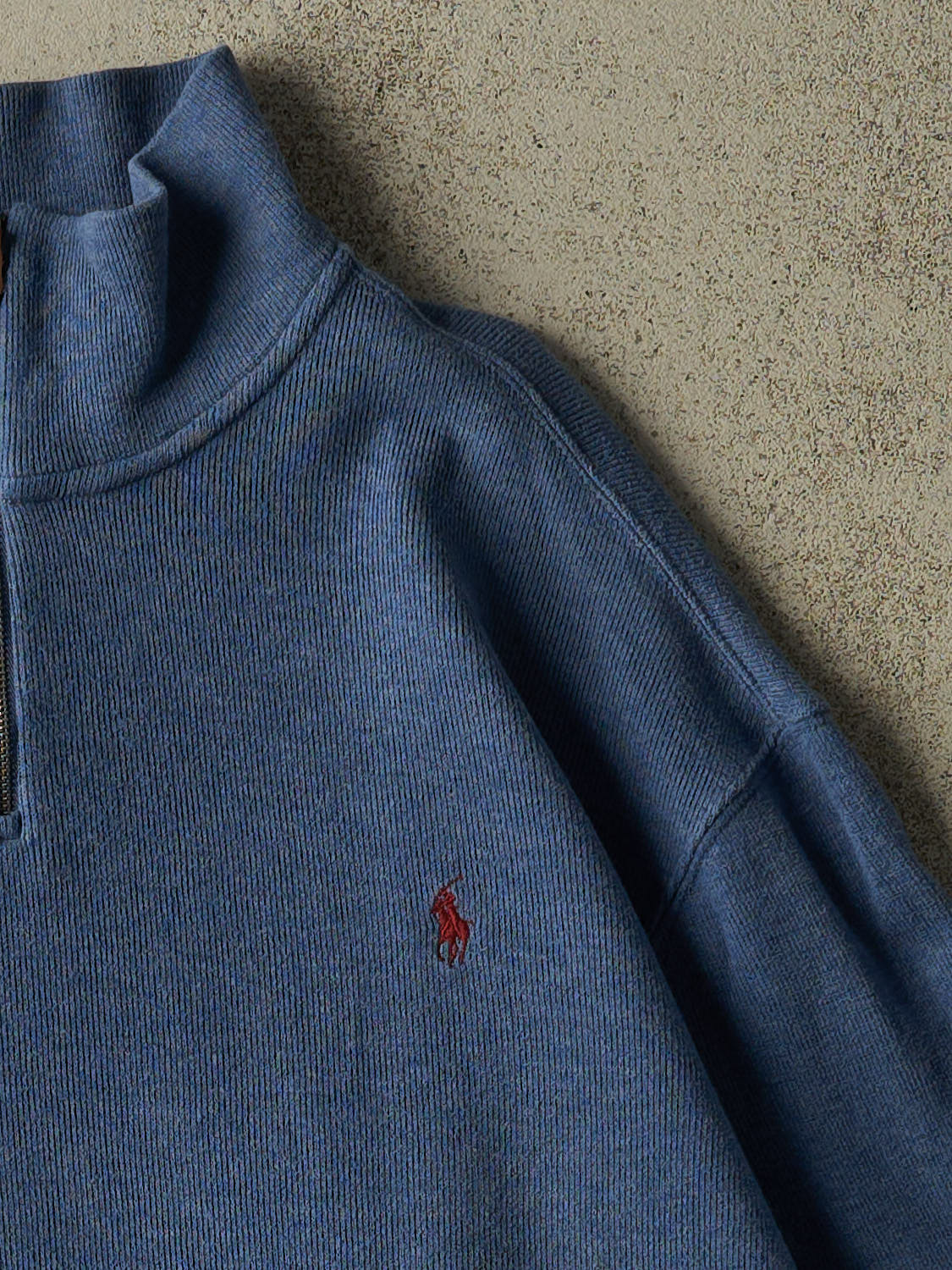 Vintage 90s Blue Polo Quarter Zip Knit (XXL)