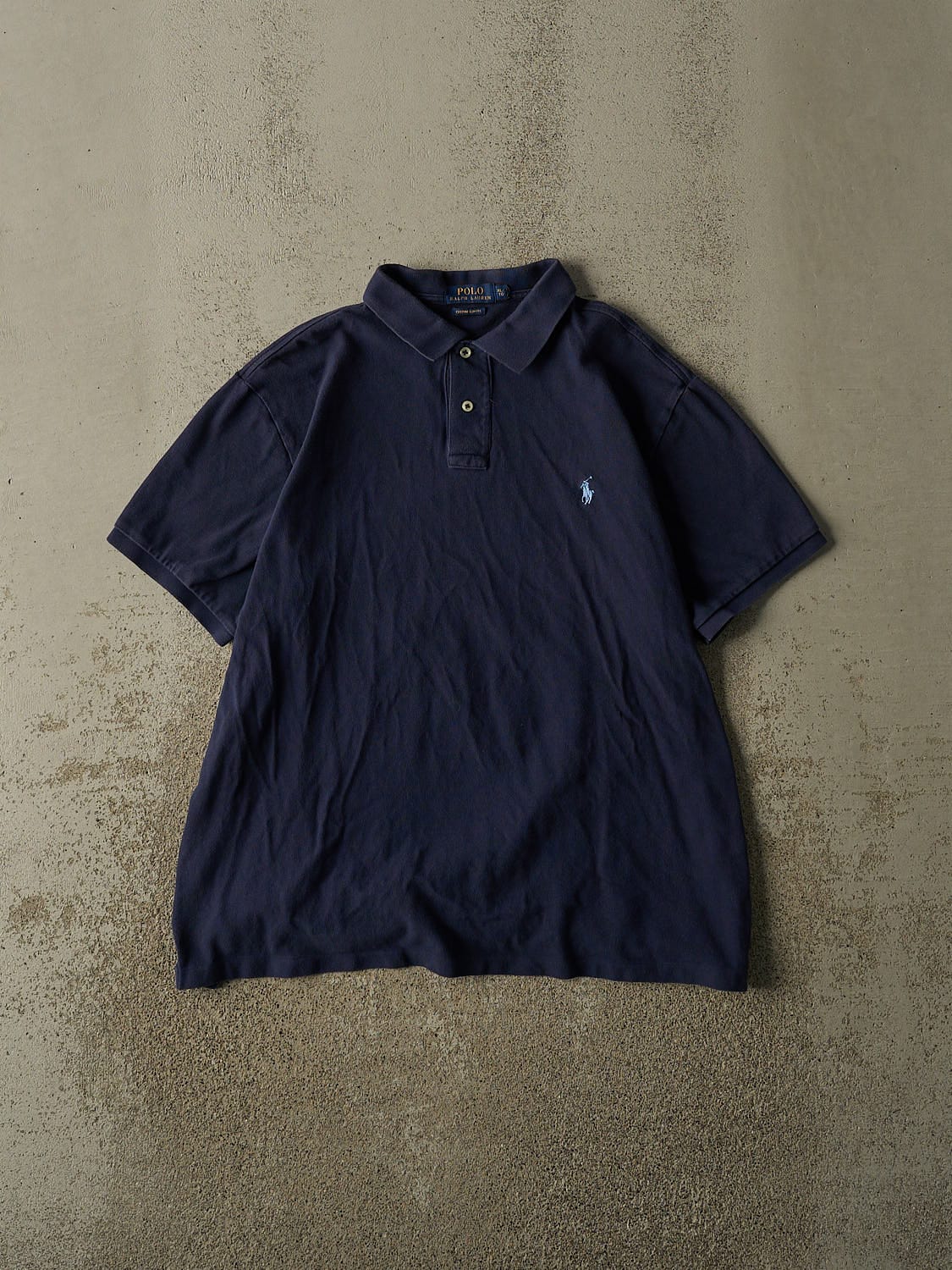 Vintage Y2K Navy Blue Polo Ralph Lauren Quarter Button Tee (L)