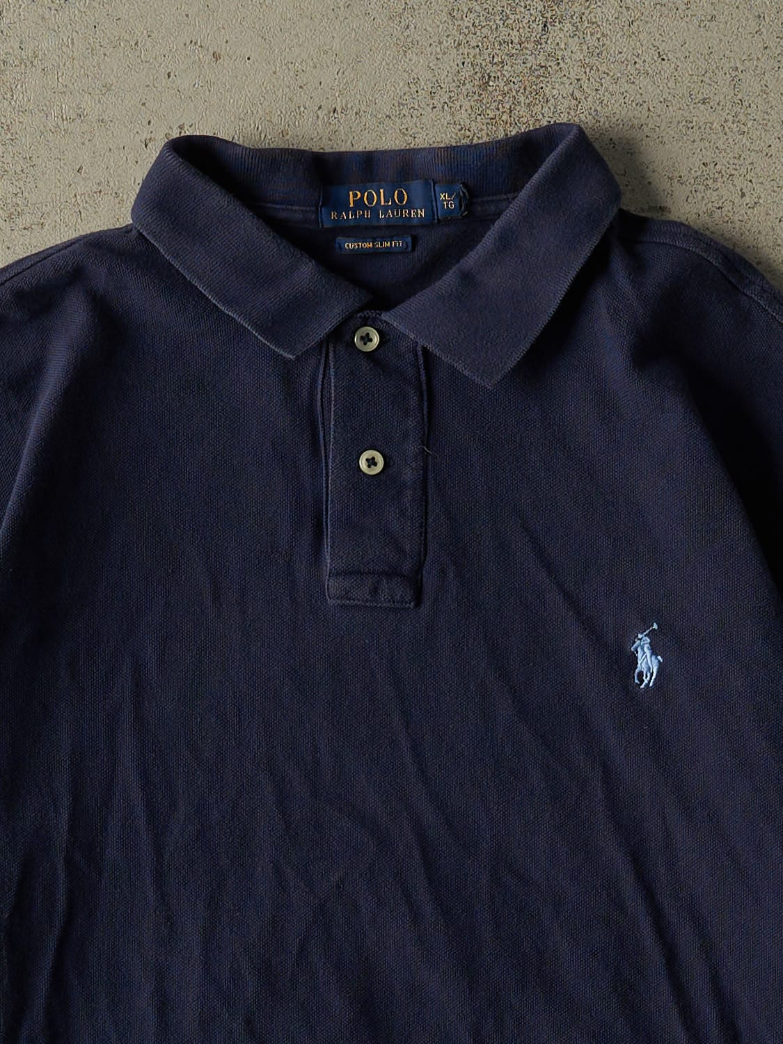 Vintage Y2K Navy Blue Polo Ralph Lauren Quarter Button Tee (L)