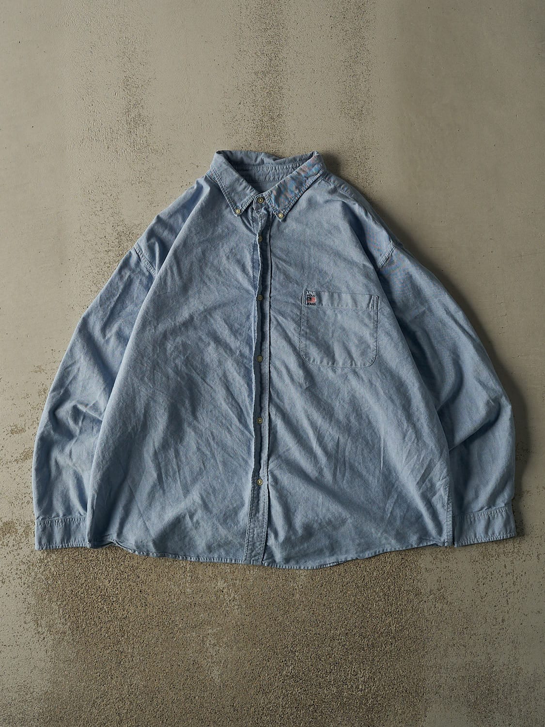 Vintage 90s Light Wash Polo Jeans Ralph Lauren Denim Button Up Long Sleeve (XL/XXL)