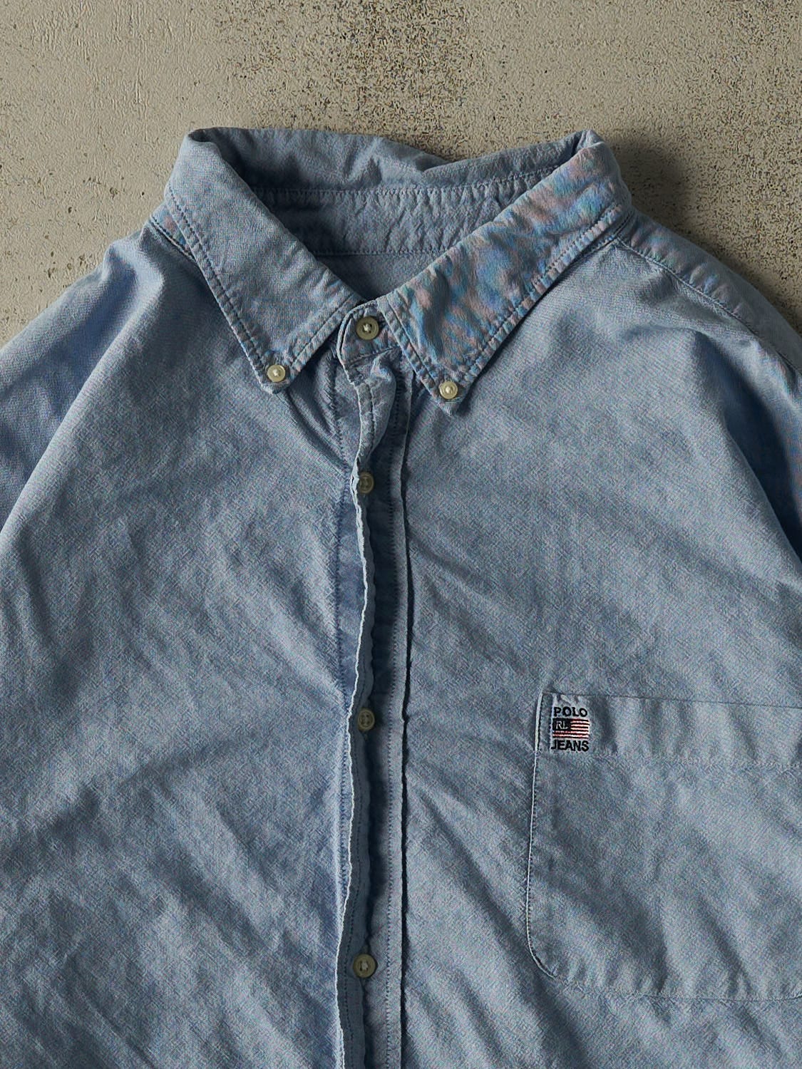 Vintage 90s Light Wash Polo Jeans Ralph Lauren Denim Button Up Long Sleeve (XL/XXL)