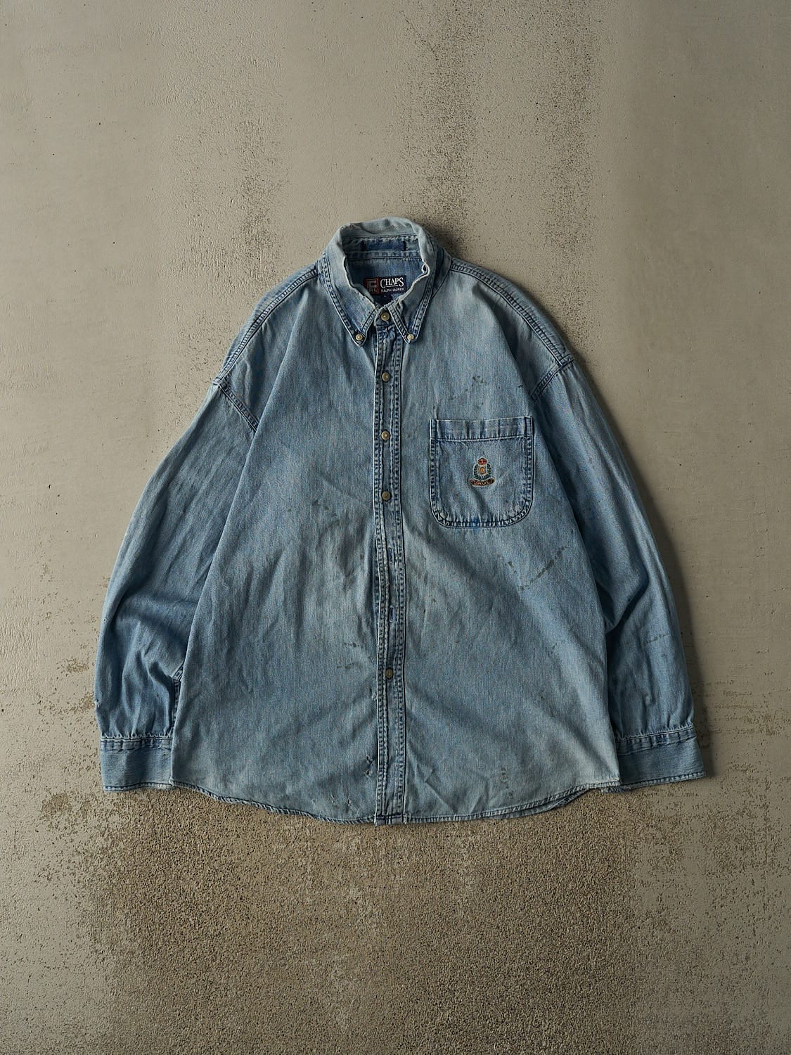 Vintage 90s Light Wash Chaps Ralph Lauren Denim Button Up Long Sleeve (XL)