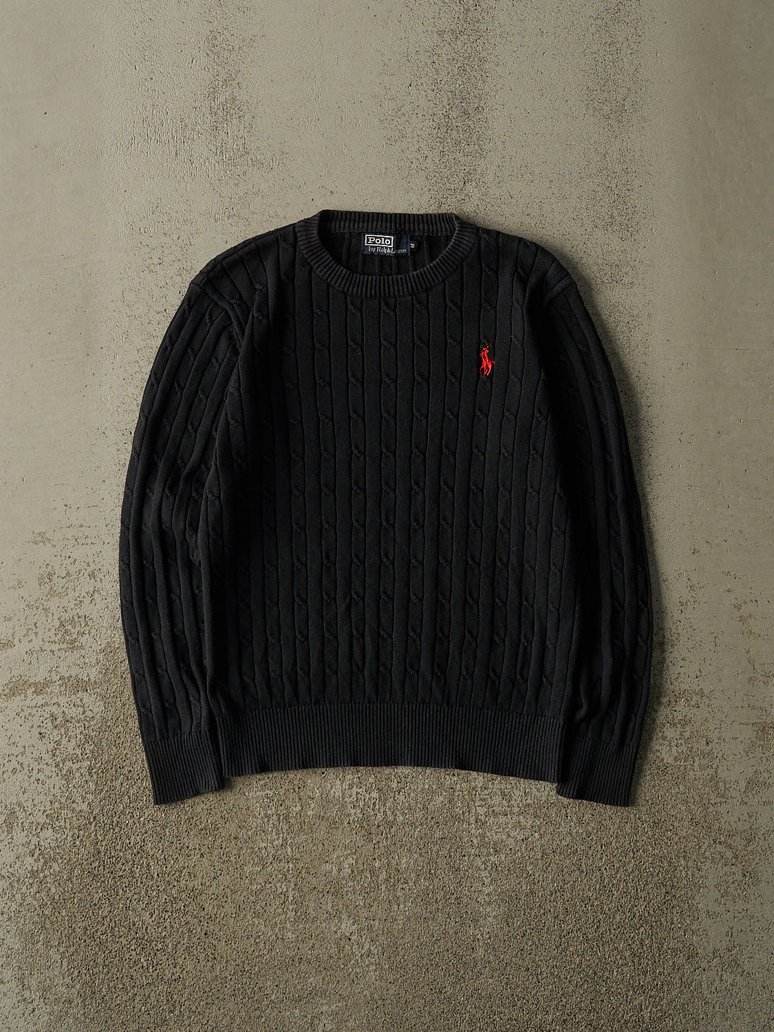 Vintage 90s Black Polo Ralph Lauren Cable Knit (XS/S)