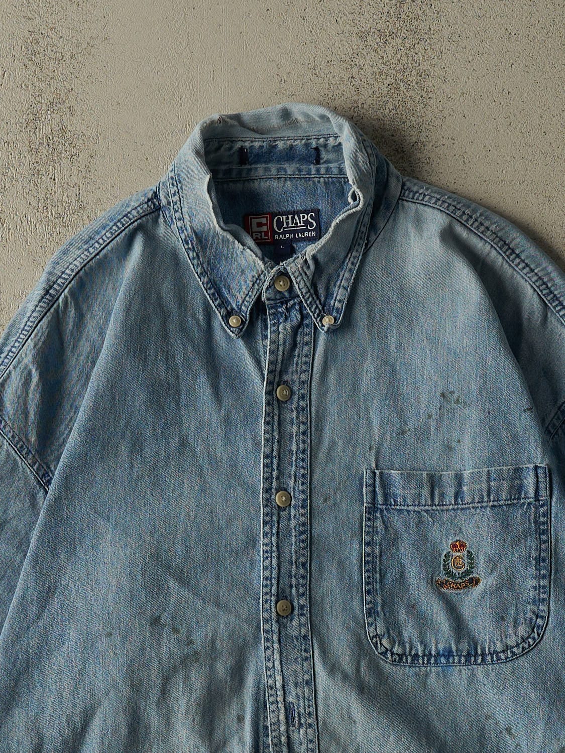 Vintage 90s Light Wash Chaps Ralph Lauren Denim Button Up Long Sleeve (XL)