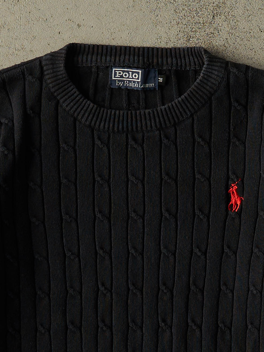Vintage 90s Black Polo Ralph Lauren Cable Knit (XS/S)