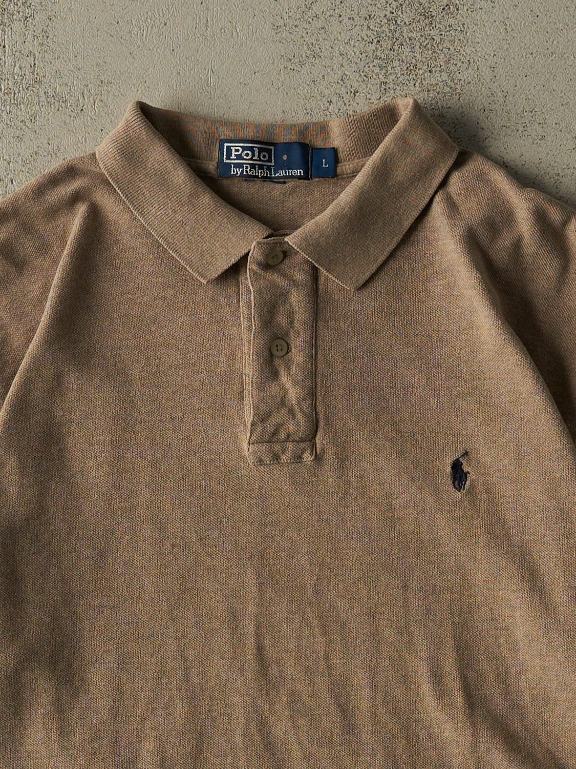 Vintage 90s Beige Polo Ralph Lauren Quarter Button Tee (L/XL)