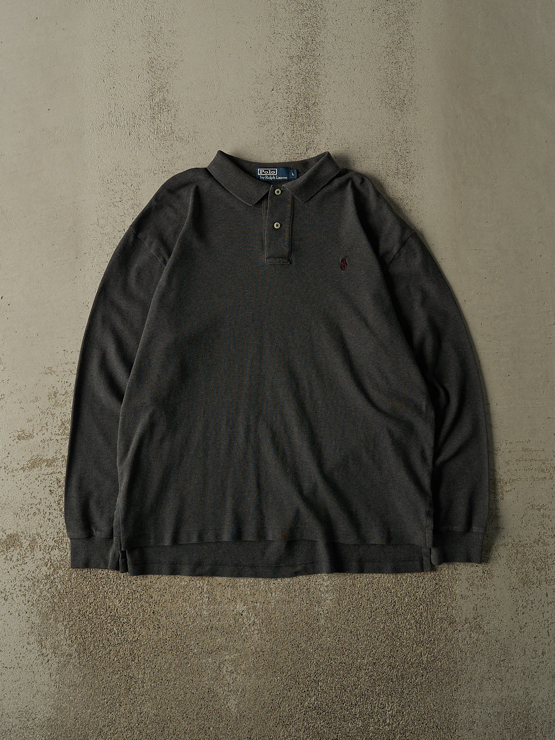Vintage Y2K Charcoal Grey Polo Ralph Lauren Quarter Button Long Sleeve (L/XL)