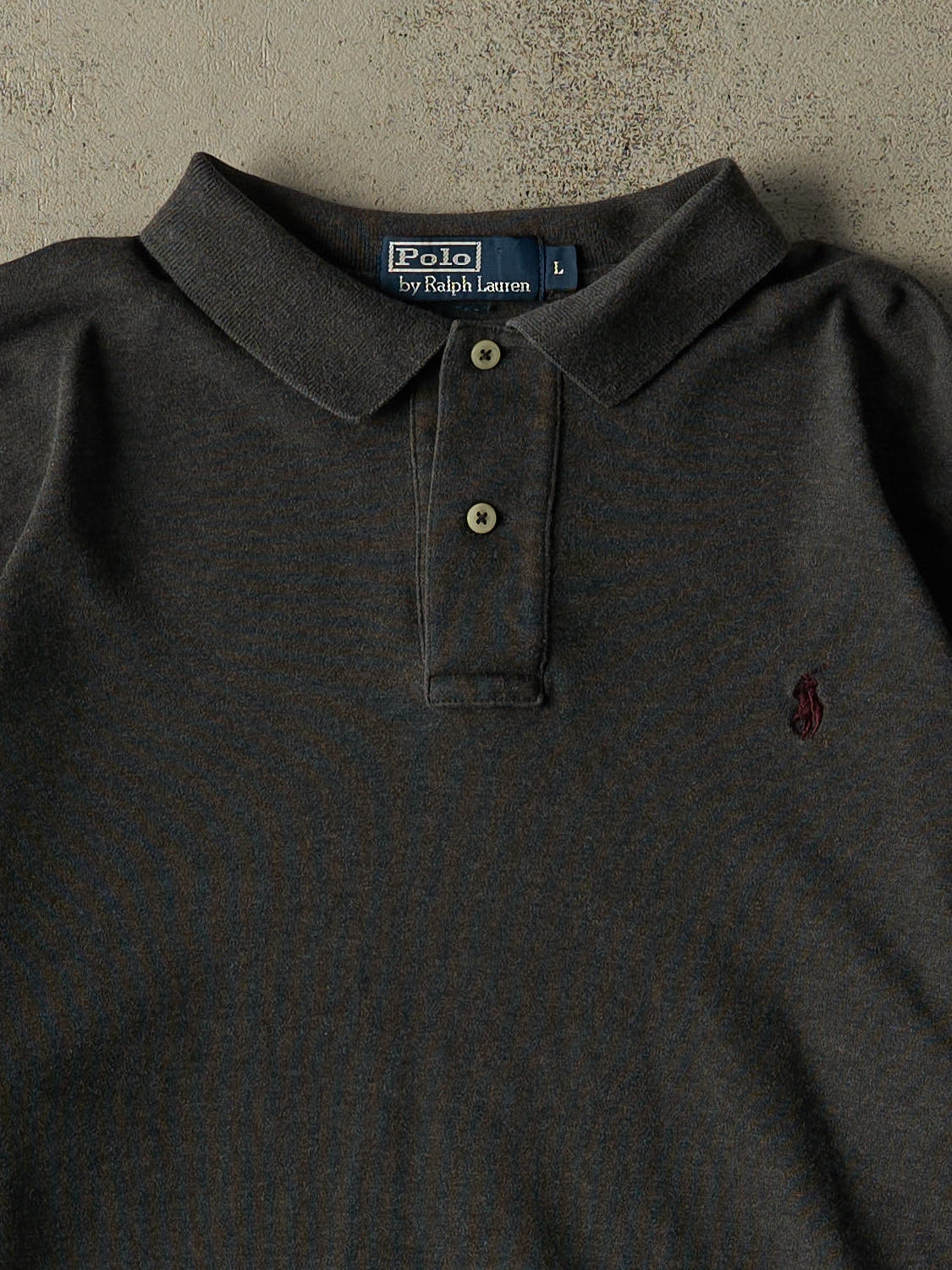 Vintage Y2K Charcoal Grey Polo Ralph Lauren Quarter Button Long Sleeve (L/XL)