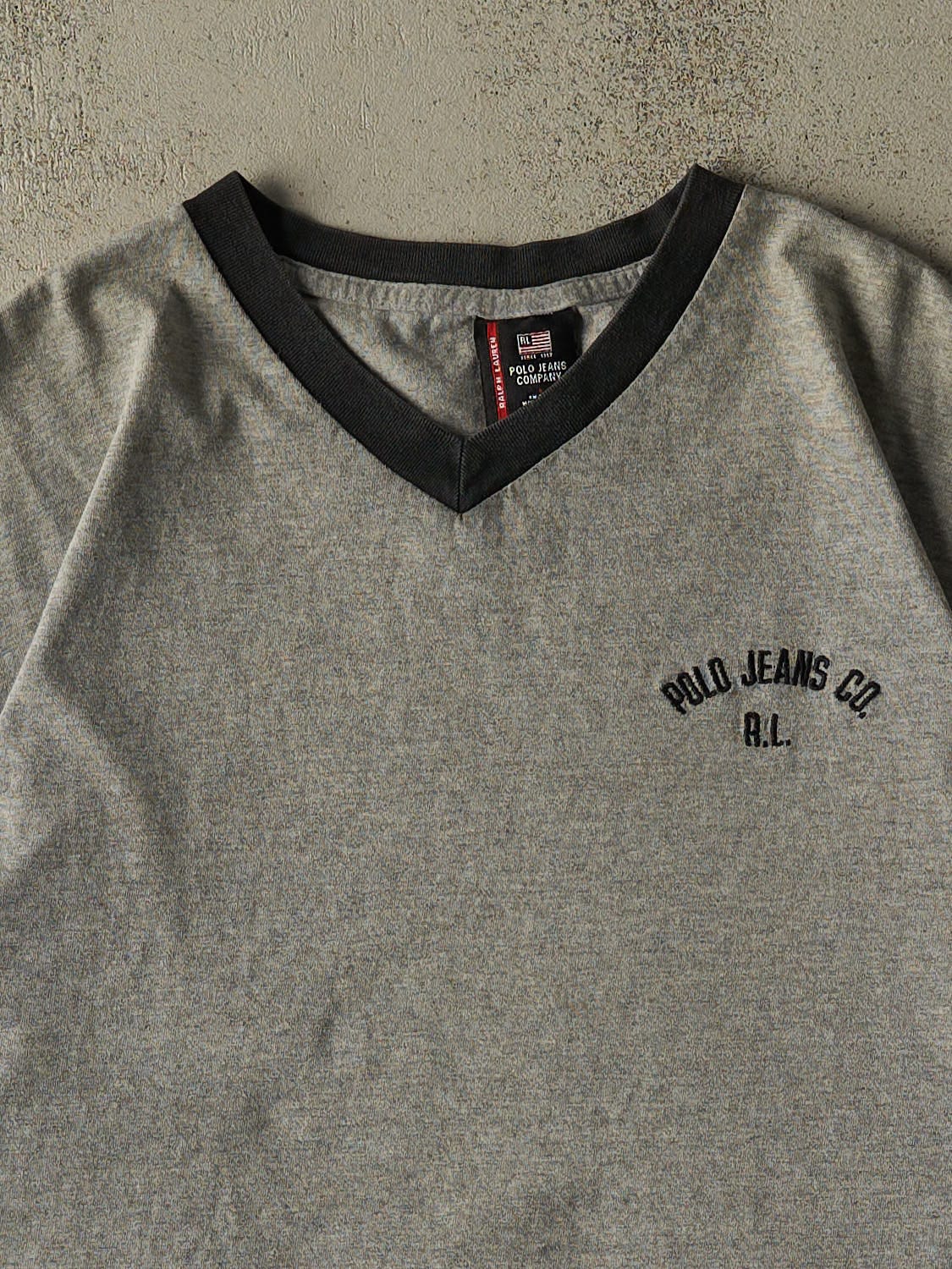 Vintage 90s Grey Polo Jeans Co Ralph Lauren Ringer Tee (L/XL)