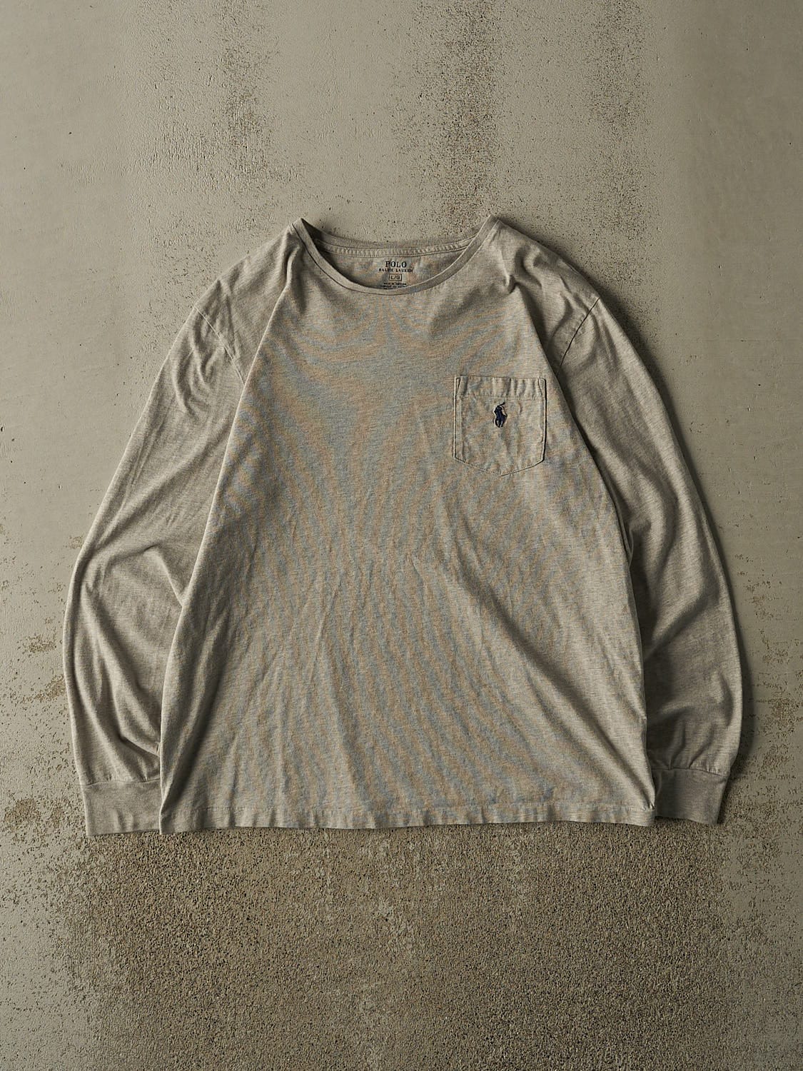 Vintage Y2K Grey Polo Ralph Lauren Pocket Long Sleeve (L)