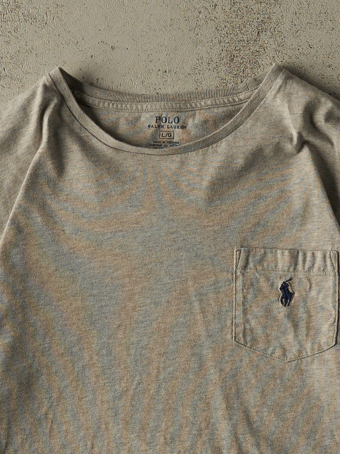 Vintage Y2K Grey Polo Ralph Lauren Pocket Long Sleeve (L)