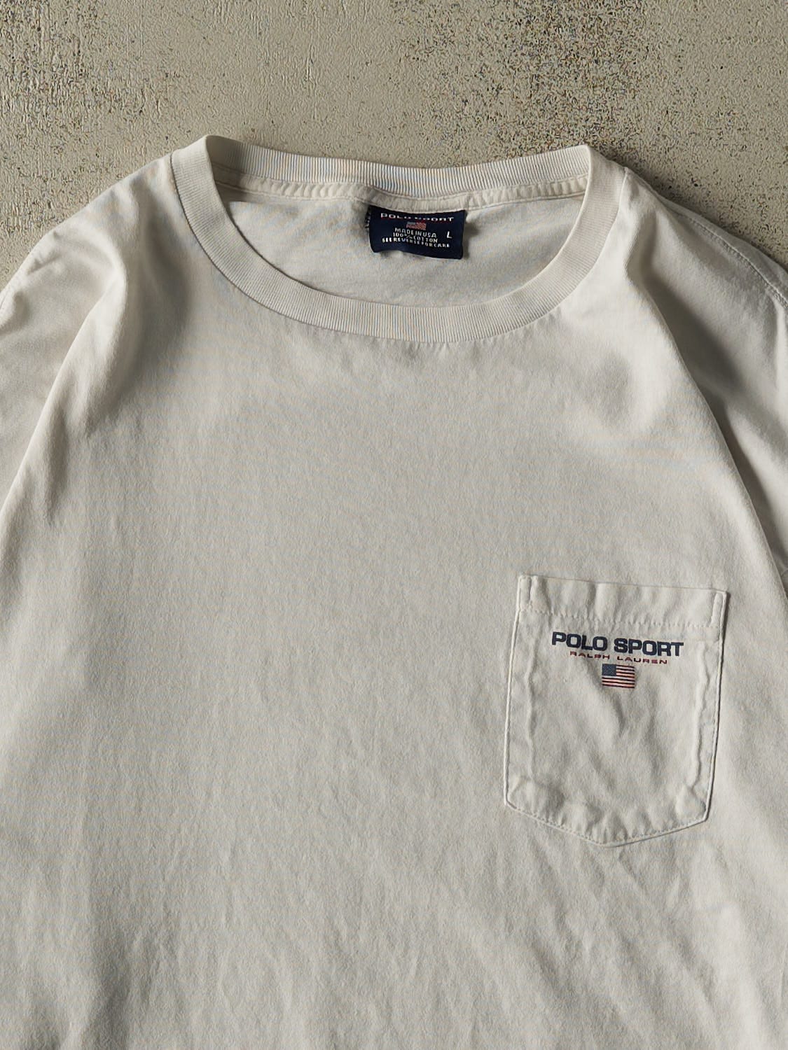 Vintage 90s White Polo Sport Pocket Long Sleeve (L/XL)