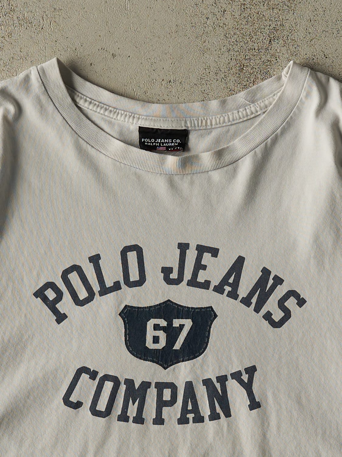 Vintage 90s Beige Polo Jeans Tee (L/XL)