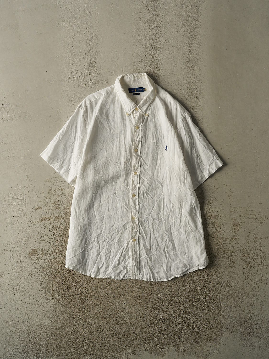 Vintage Y2K White Polo Ralph Lauren Linen Button Up Tee (XXL/XXXL)