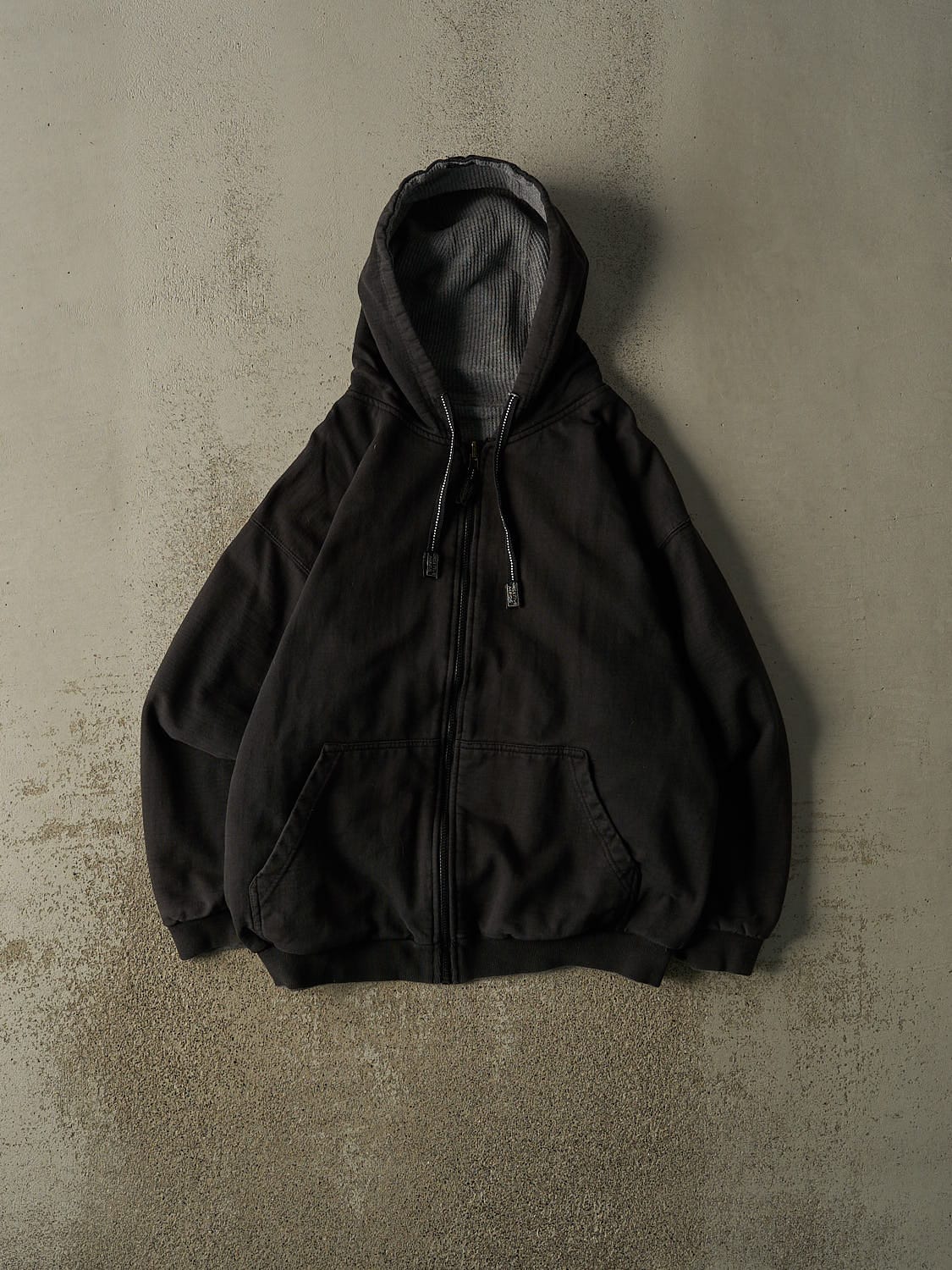 Vintage 90s Faded Black Thermal Lined Zip Up Reversible Hoodie (L/XL)