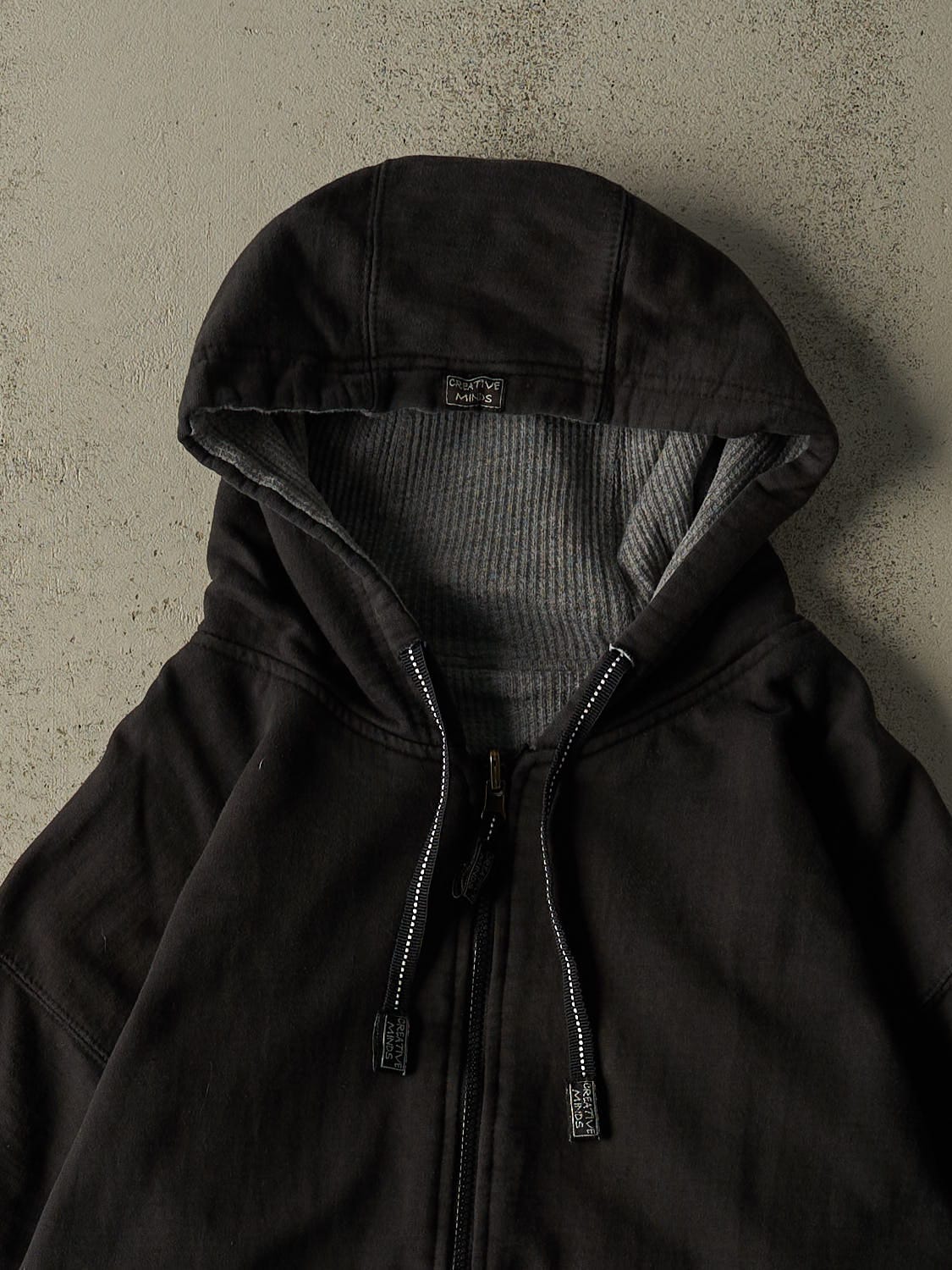 Vintage 90s Faded Black Thermal Lined Zip Up Reversible Hoodie (L/XL)