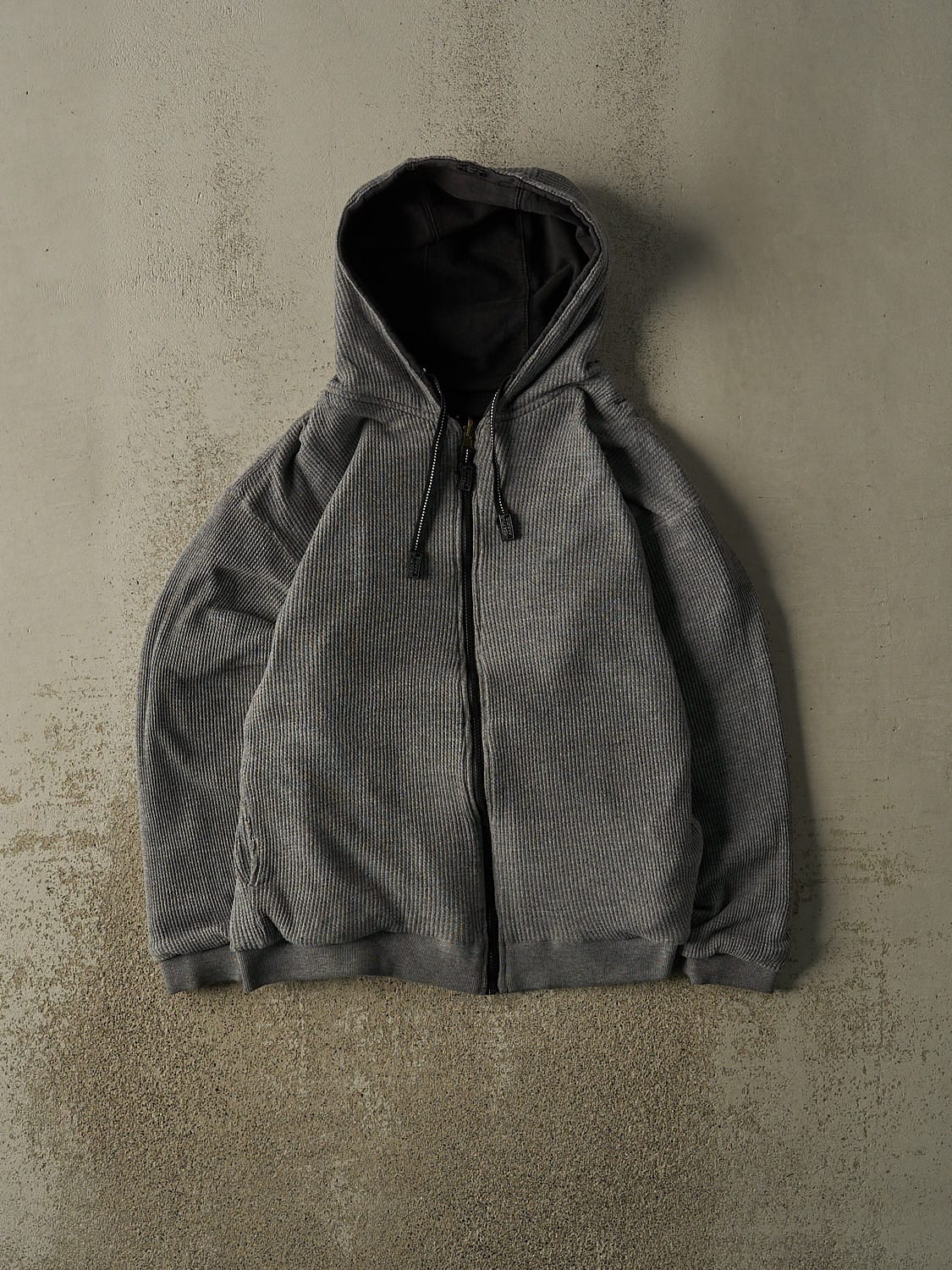 Vintage 90s Faded Black Thermal Lined Zip Up Reversible Hoodie (L/XL)