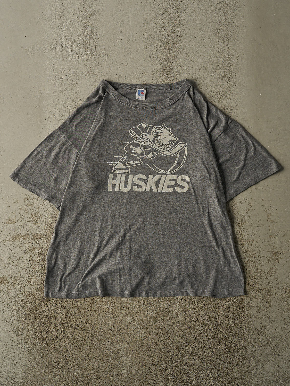 Vintage 90s Grey Russell Athletic Huskies Hockey Tee (XL/XXL)