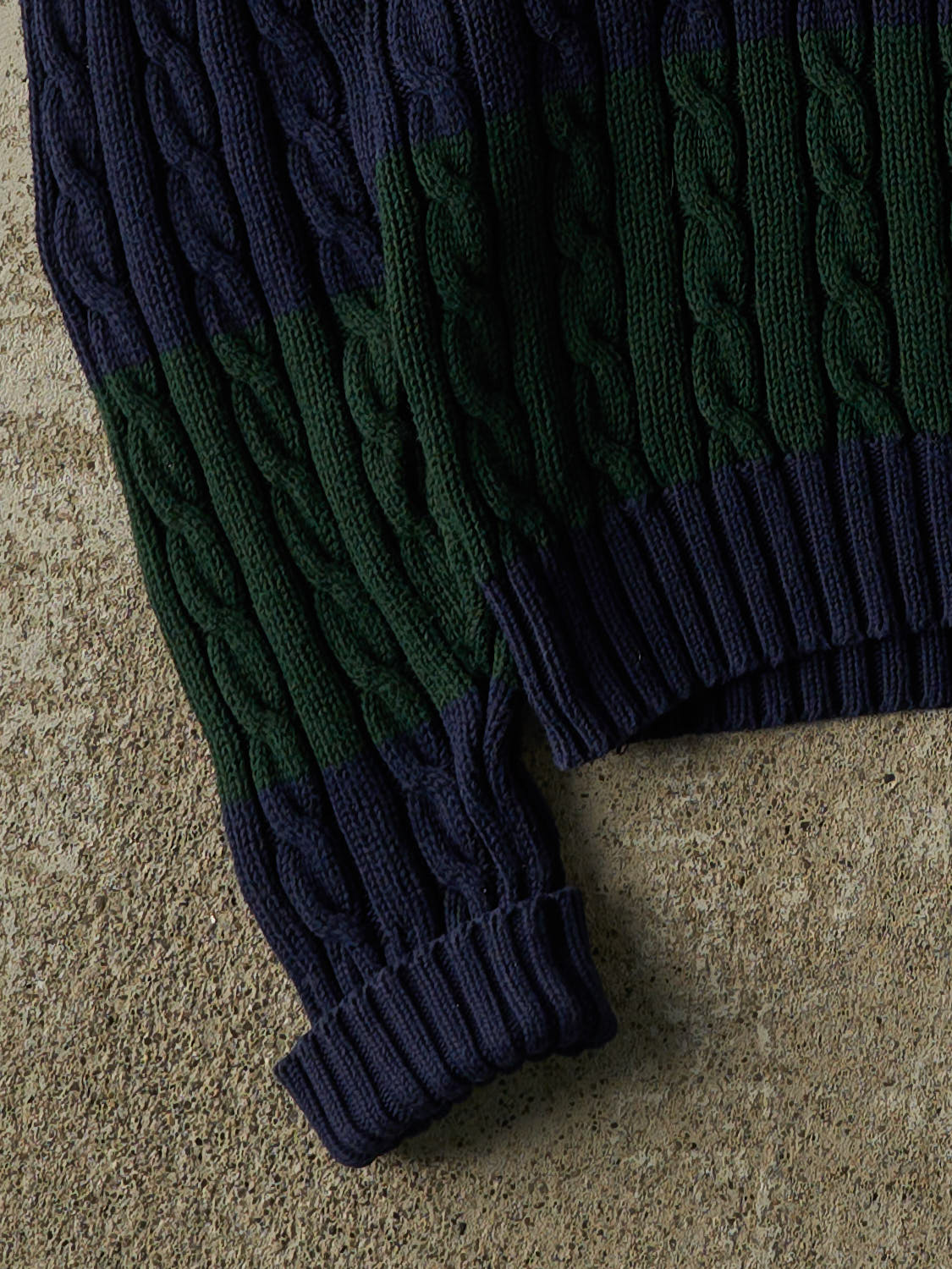 Vintage 90s Navy Blue & Green Polo Ralph Lauren Cable Knit (L/XL)