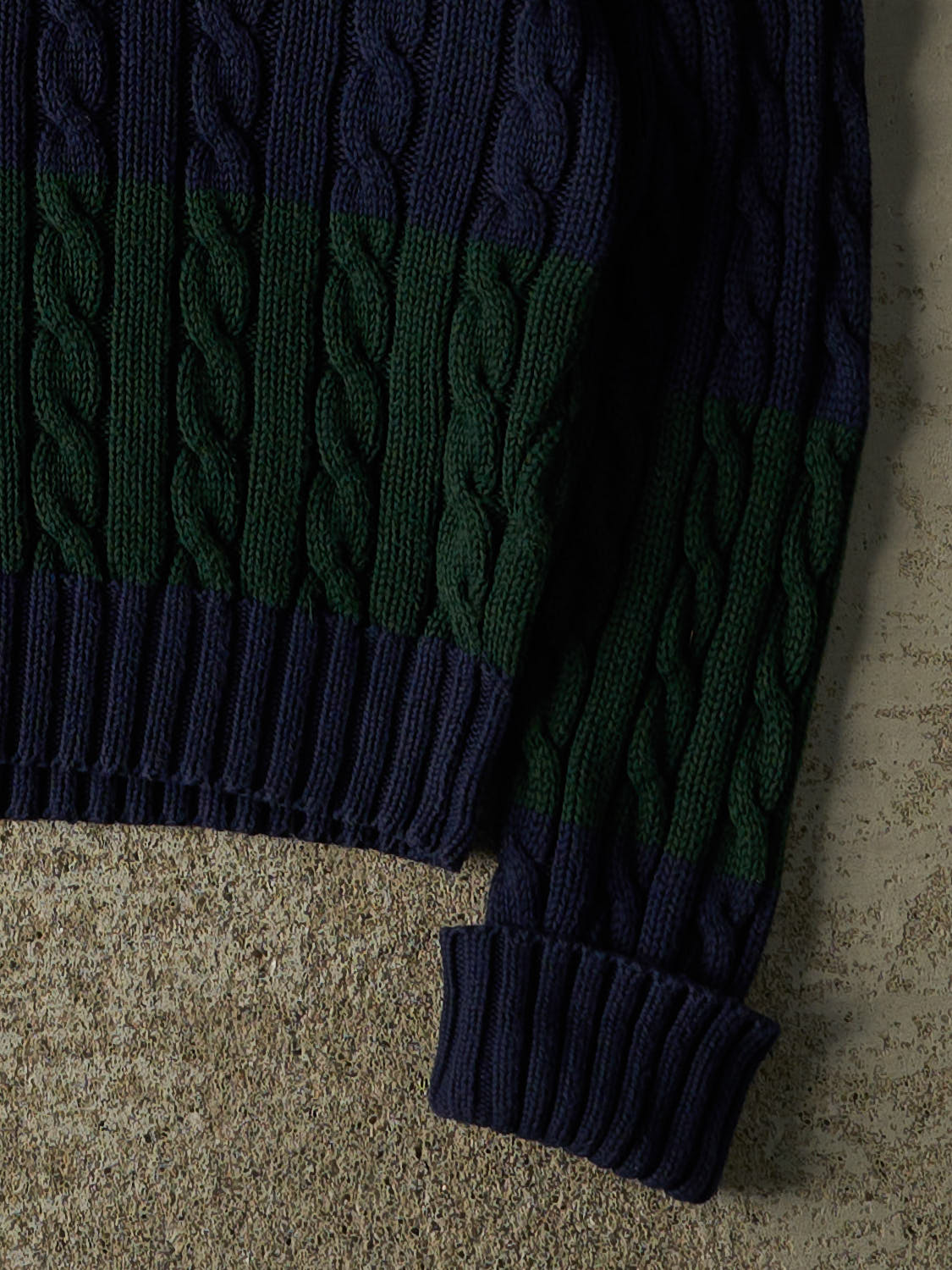 Vintage 90s Navy Blue & Green Polo Ralph Lauren Cable Knit (L/XL)