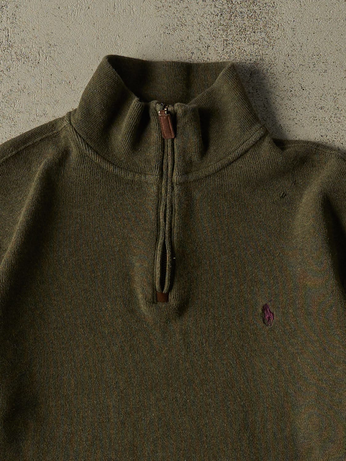 Vintage Y2K Green Polo Ralph Lauren Quarter Zip Knit (S/M)