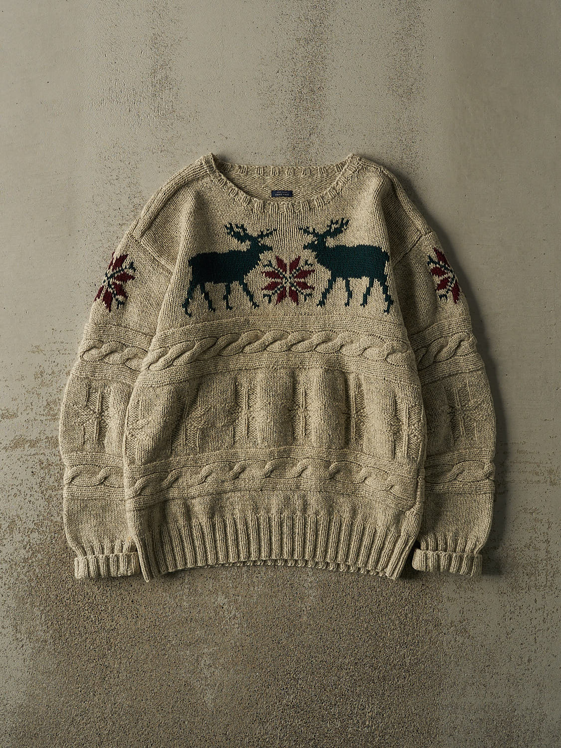Vintage 90s RARE Beige Polo Ralph Lauren Reindeer Wool Knit (M/L)