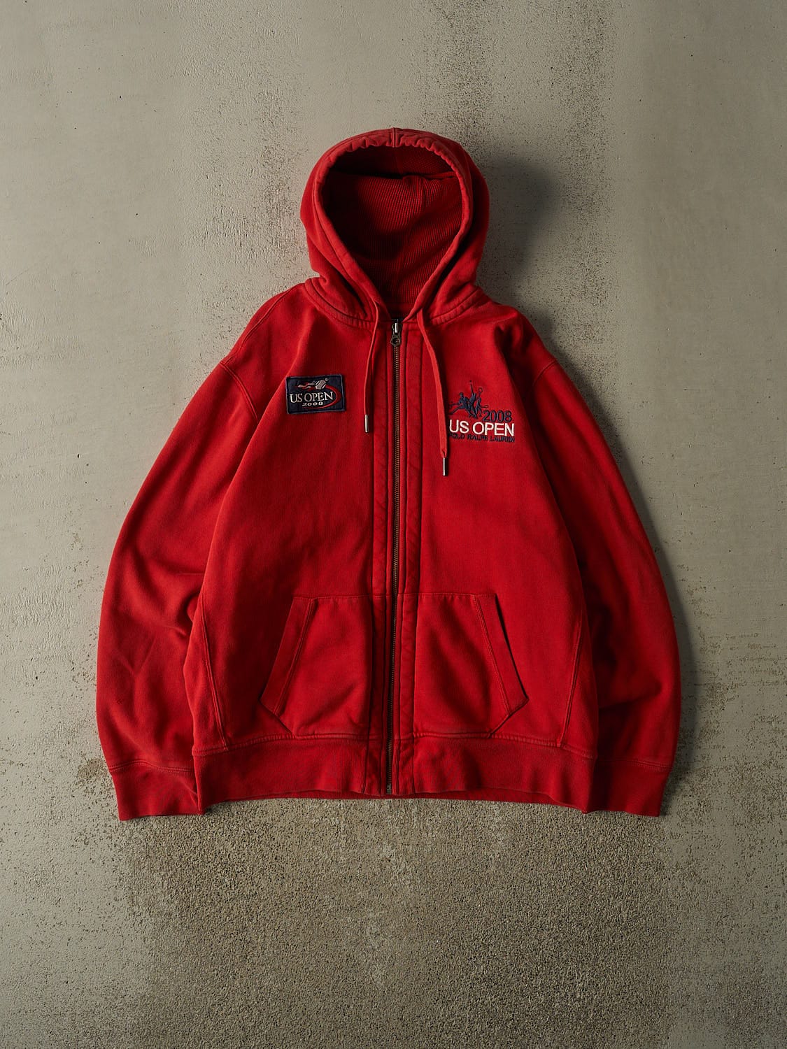 Vintage 08' Red Polo Ralph Lauren US Open Thermal Lined Zip Up  Hoodie (L/XL)