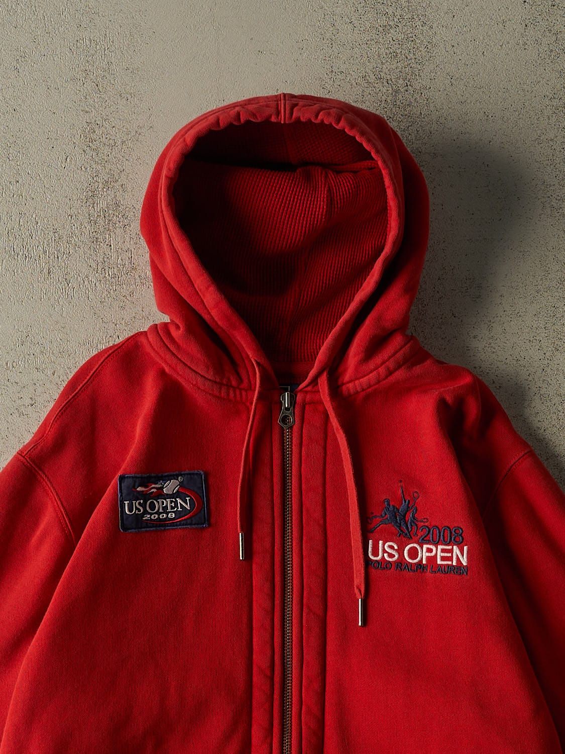 Vintage 08' Red Polo Ralph Lauren US Open Thermal Lined Zip Up  Hoodie (L/XL)
