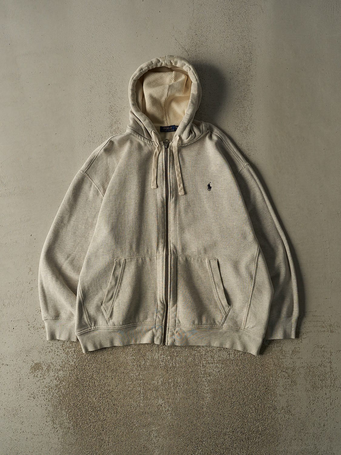 Vintage Y2K Grey Polo Ralph Lauren Embroidered Zip Up Hoodie (XXL/XXXL)