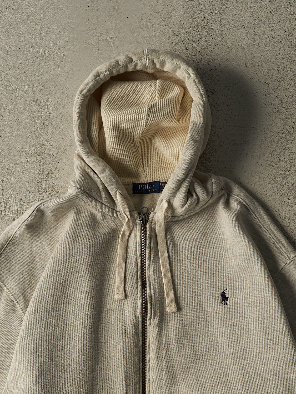 Vintage Y2K Grey Polo Ralph Lauren Embroidered Zip Up Hoodie (XXL/XXXL)