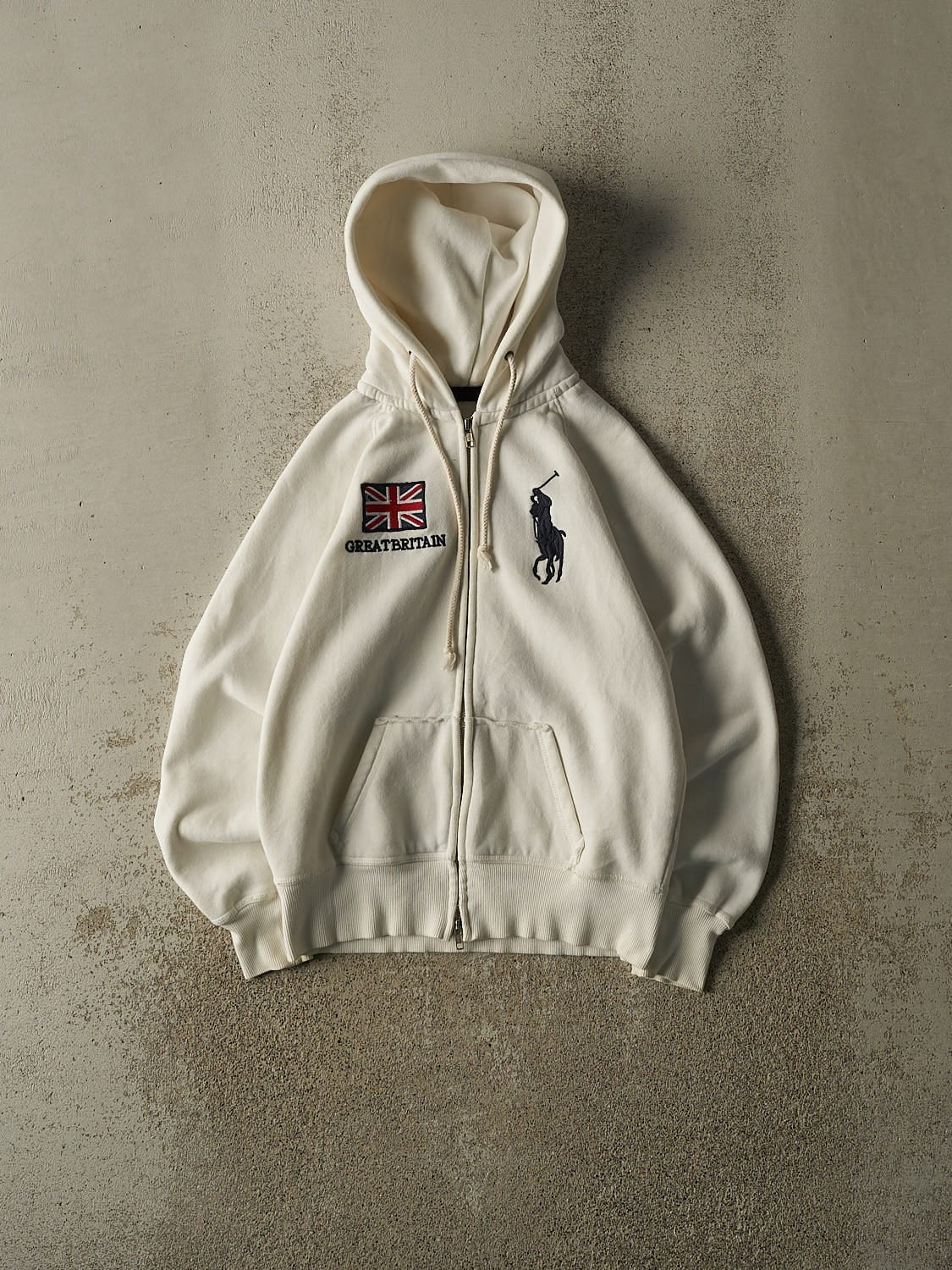 Vintage Y2K Beige Polo Ralph Lauren Britain Zip Up Hoodie (XS/S)