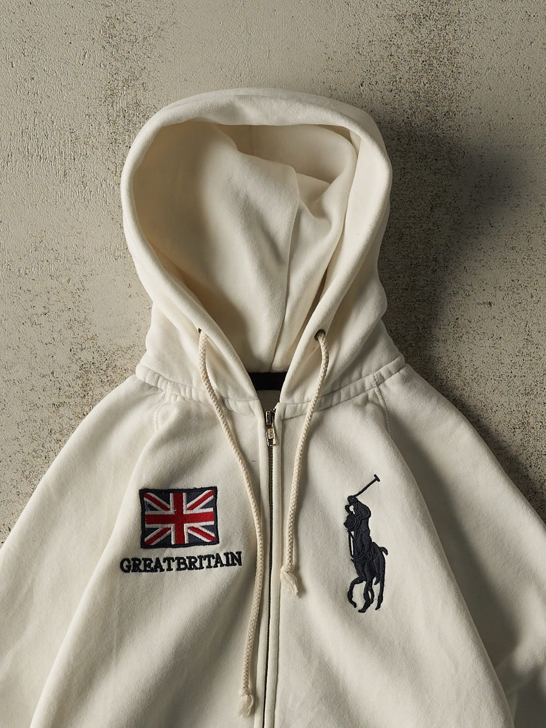 Vintage Y2K Beige Polo Ralph Lauren Britain Zip Up Hoodie (XS/S)