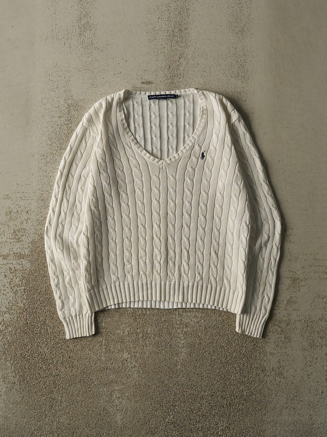 Vintage Y2K White Polo Ralph Lauren Sport Cable Knit (S)
