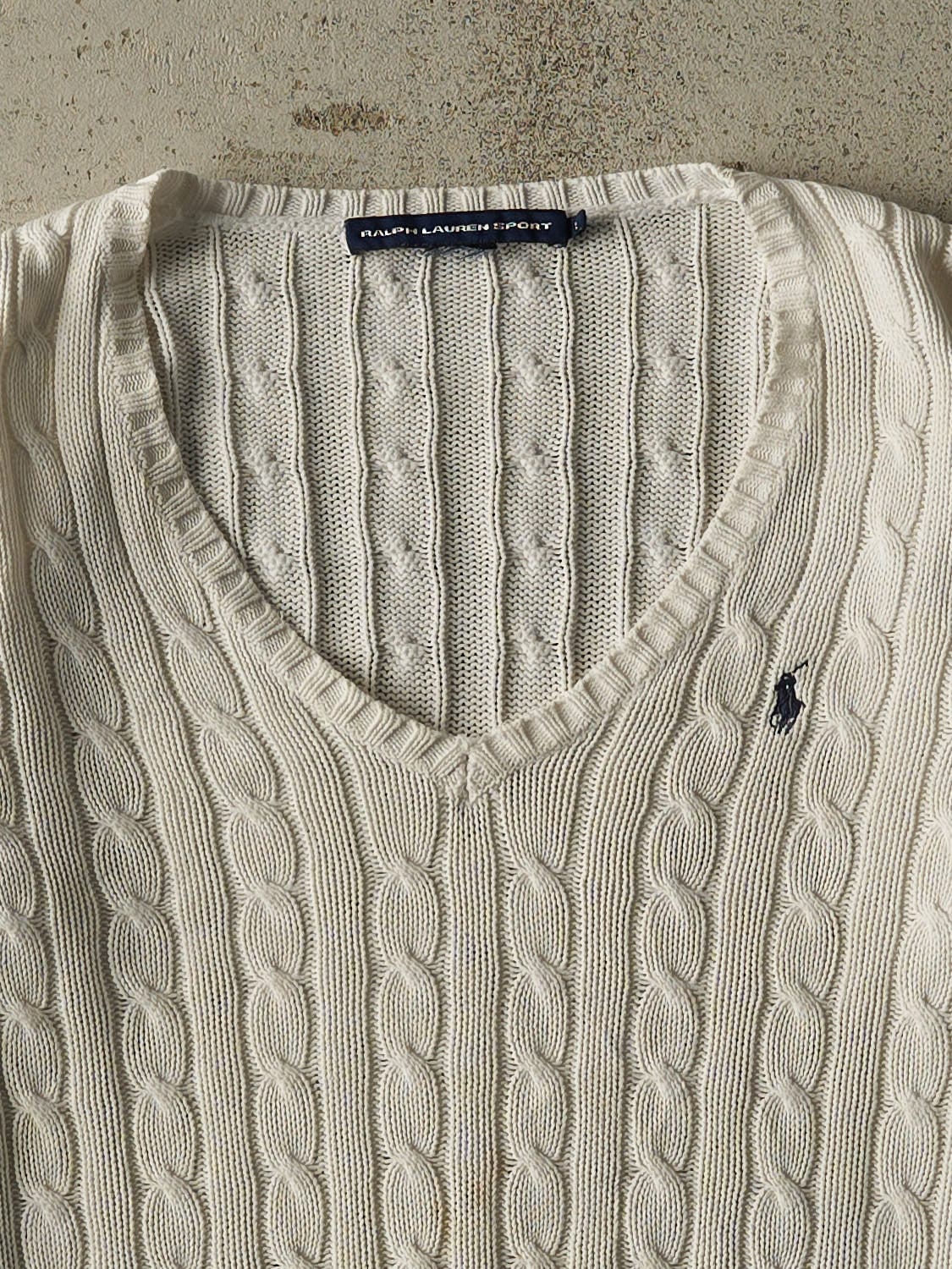 Vintage Y2K White Polo Ralph Lauren Sport Cable Knit (S)