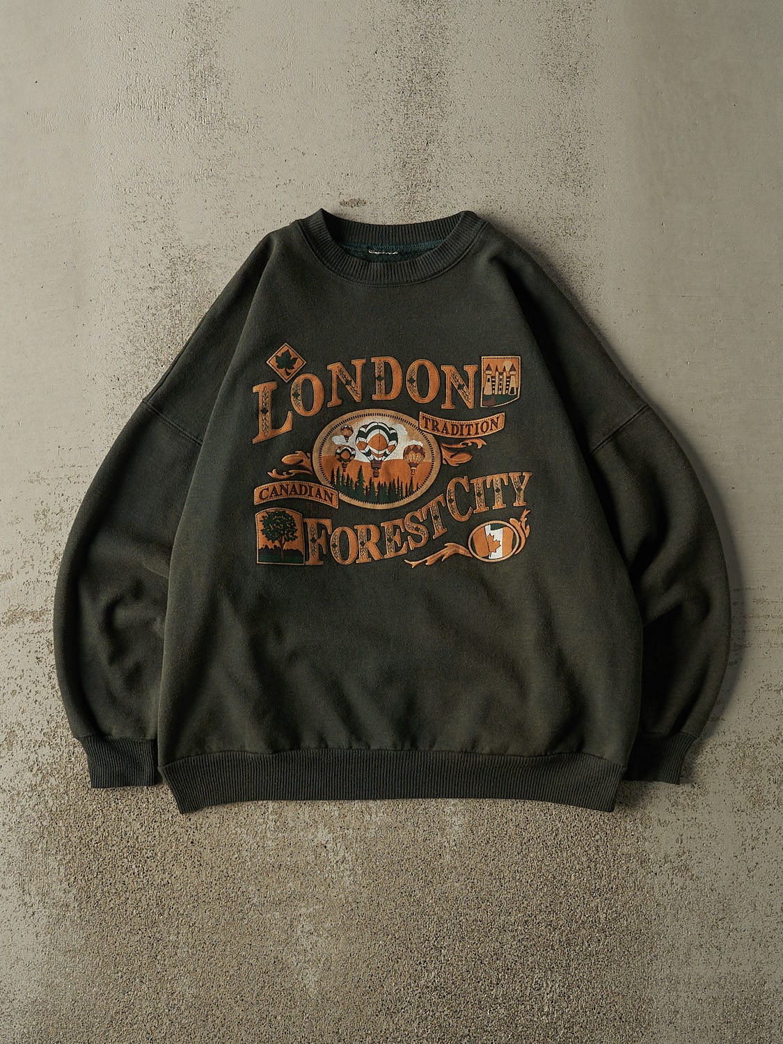 Vintage 90s Green London Ontario The Forest City Crewneck (L)