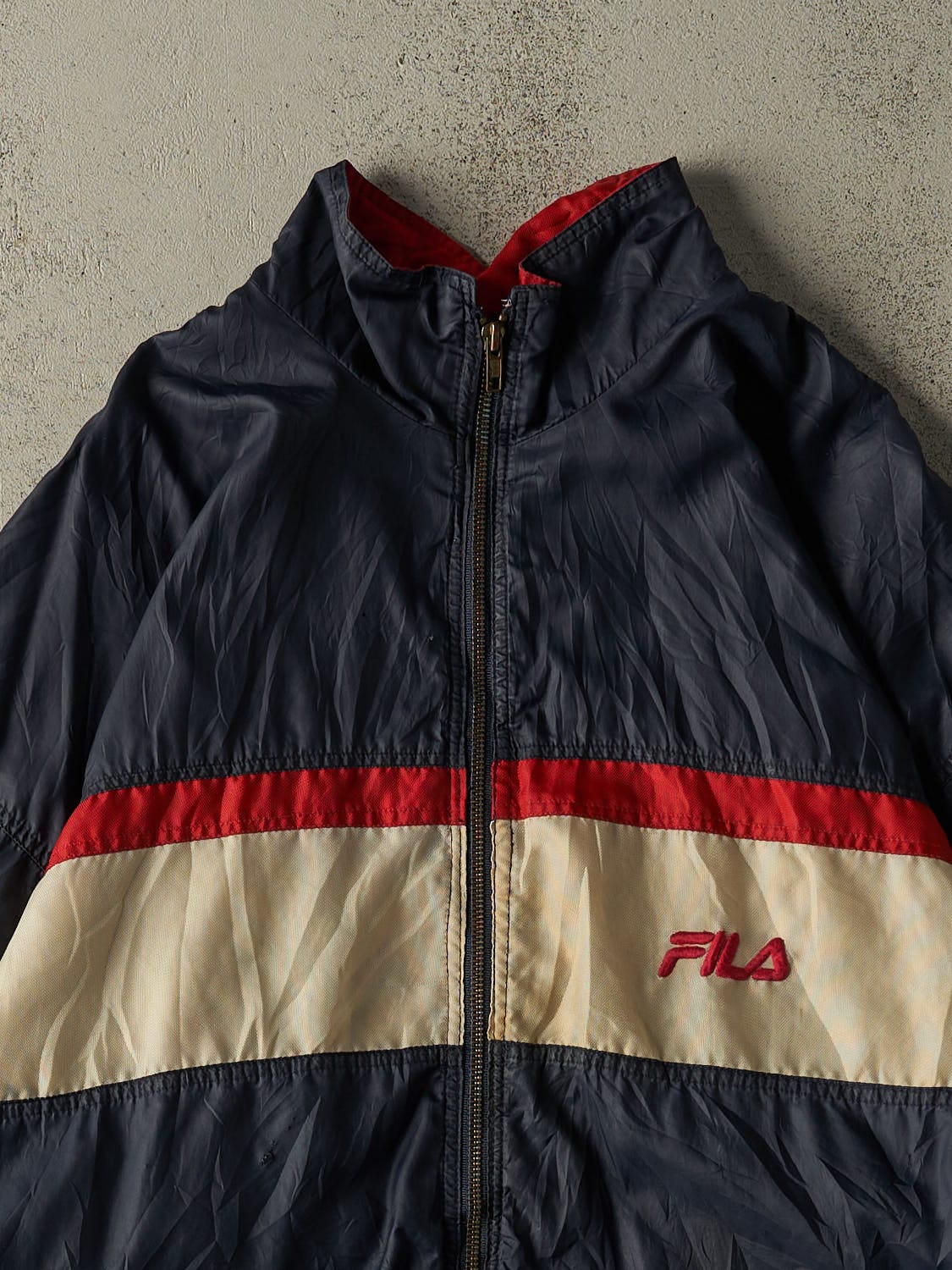 Vintage 90s Navy Blue Fila Windbreaker Jacket (XL/XXL)